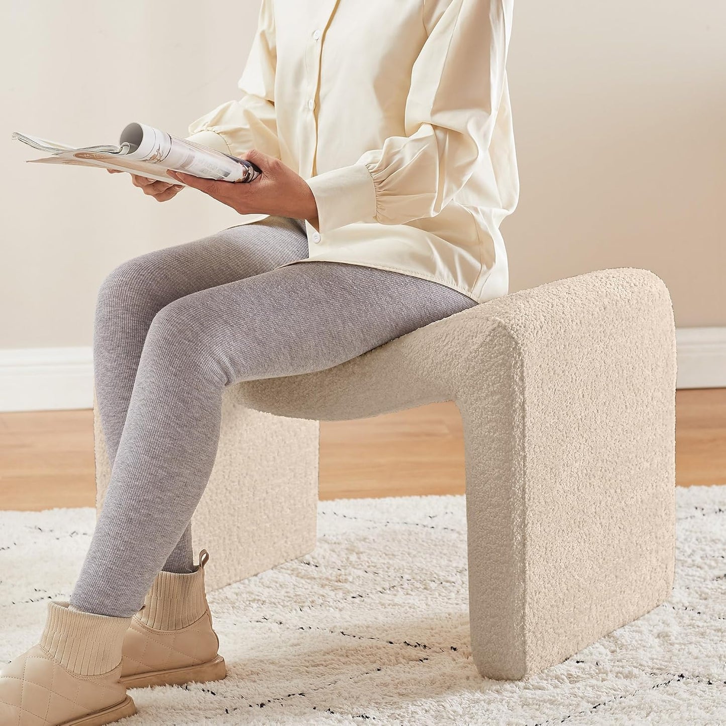 Large Footstool Ottoman, Multi-Functional Modern Foot Stool, Sofa Footrest Extra Seating for Living Room, Entryway, Hallways and Bedrooms, Large, Camel