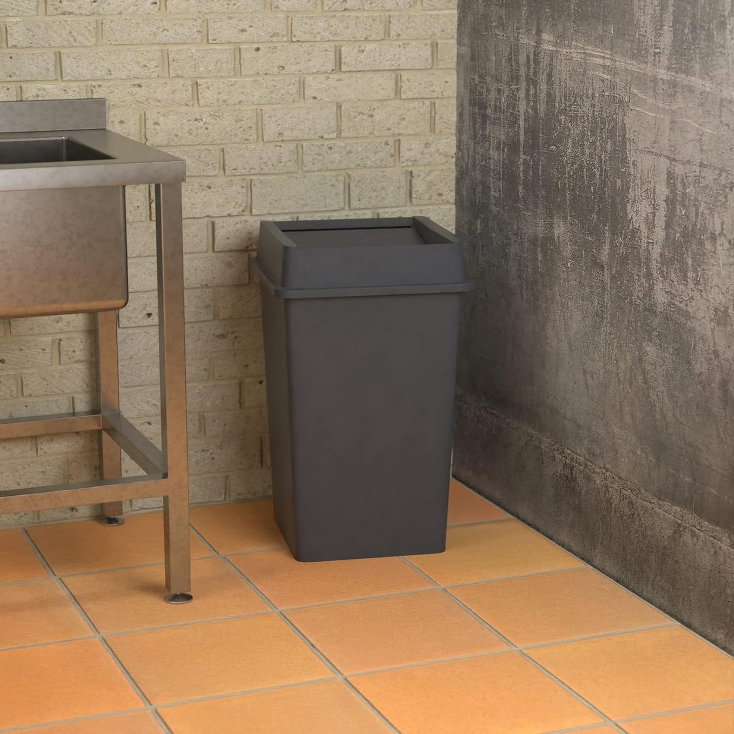 35 Gallon Grey Square Commercial Trash Can with Lid