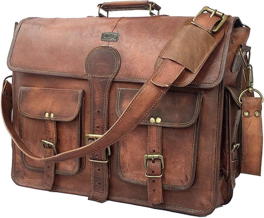cuero DHK 14 Inch Vintage Handmade Leather Messenger Bag for Laptop Briefcase Best Computer Satchel Distressed Bag