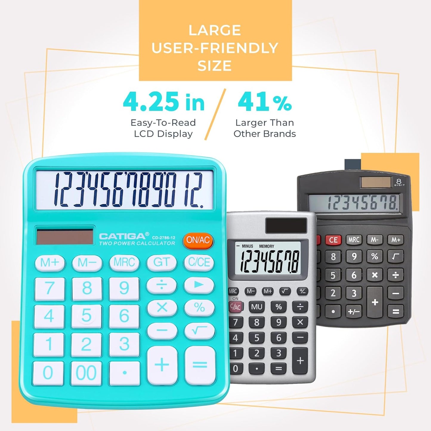 CATIGA Desktop Calculator 12 Digit with Large LCD Display and Sensitive Button, Solar and Battery Dual Power, Standard Function for Office, Home, School, CD-2786