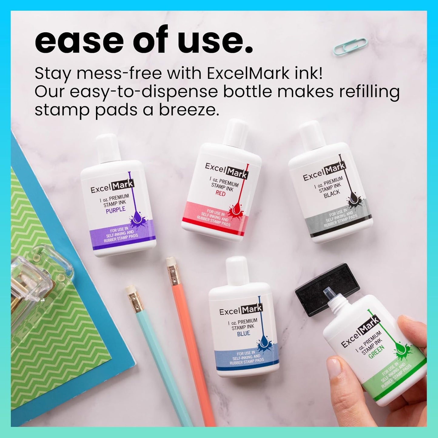 ExcelMark Premium Self-Inking Stamp Refill Ink - 1 oz. (Green)