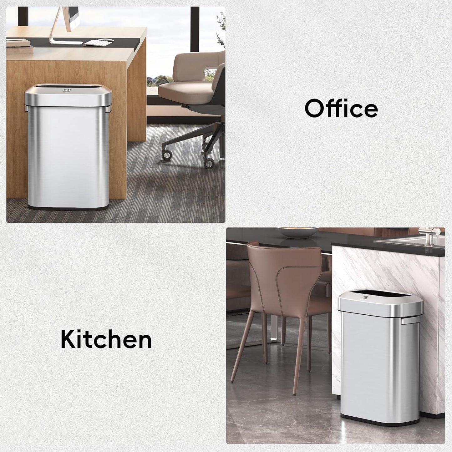 EKO Urban 16 Gallon/60 Liter Open Top Stainless Steel Slim Commercial Trash Can, Tall Kitchen Trash Bin, Heavy-Duty Commercial Grade Large Garbage Bin for Home, Office, Hotel, Cafe, Restaurant, Dorm