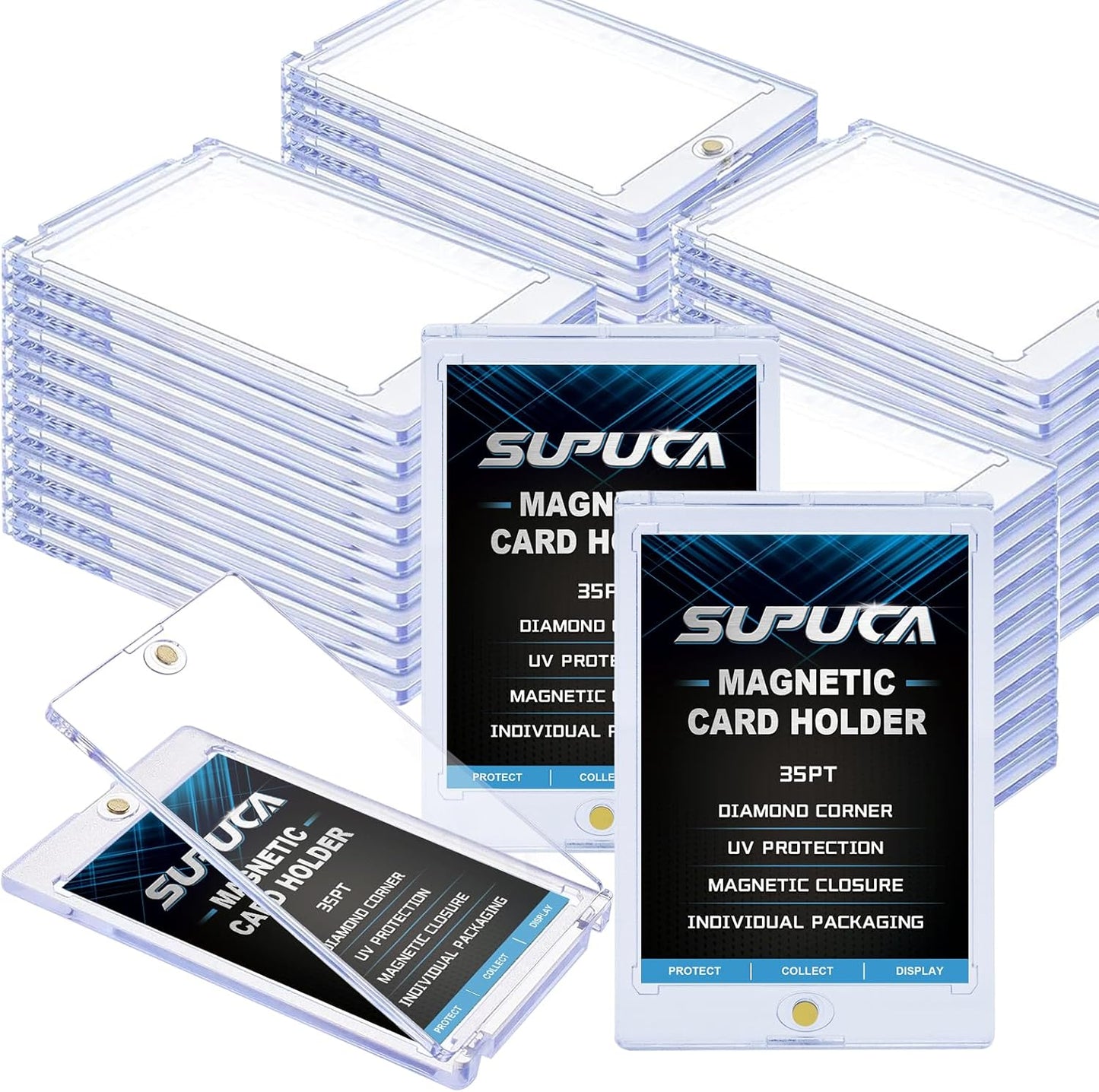 100ct Magnetic Card Holder 35PT, One Touch Card Holder for Trading Card, Card Protectors Hard Plastic, Card Sleeves Display Case for Baseball Card Sports Cards