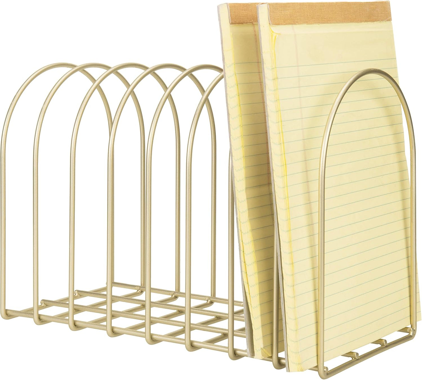 MyGift Large Desktop Document Holder, Brass Metal Wire File Folder Organizer Rack with 8-Slots and Arch Design