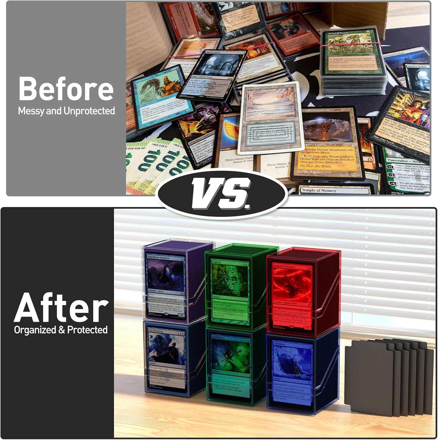 Mlikero Card Deck Cases, Acrylic Commander Deck Box Holding 100+ Sleeved Cards with Dividers, Clear Card Storage Box Fit for MTG, TCG, Sports Cards (Mint Blue)
