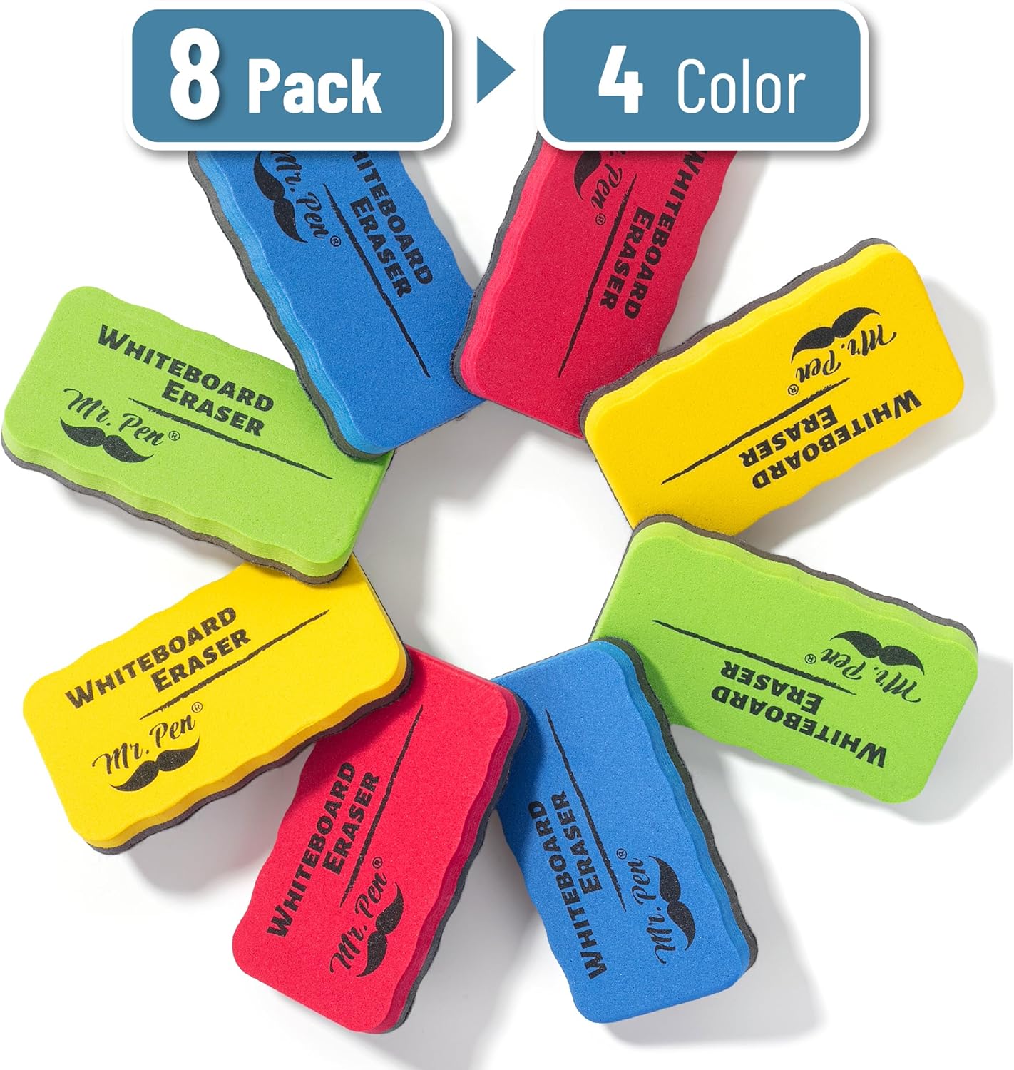 Mr. Pen- White Board Erasers, 8 Pack, Vibrant Colors, Magnetic Dry Erase Eraser, Whiteboard Eraser, Back to School Supplies