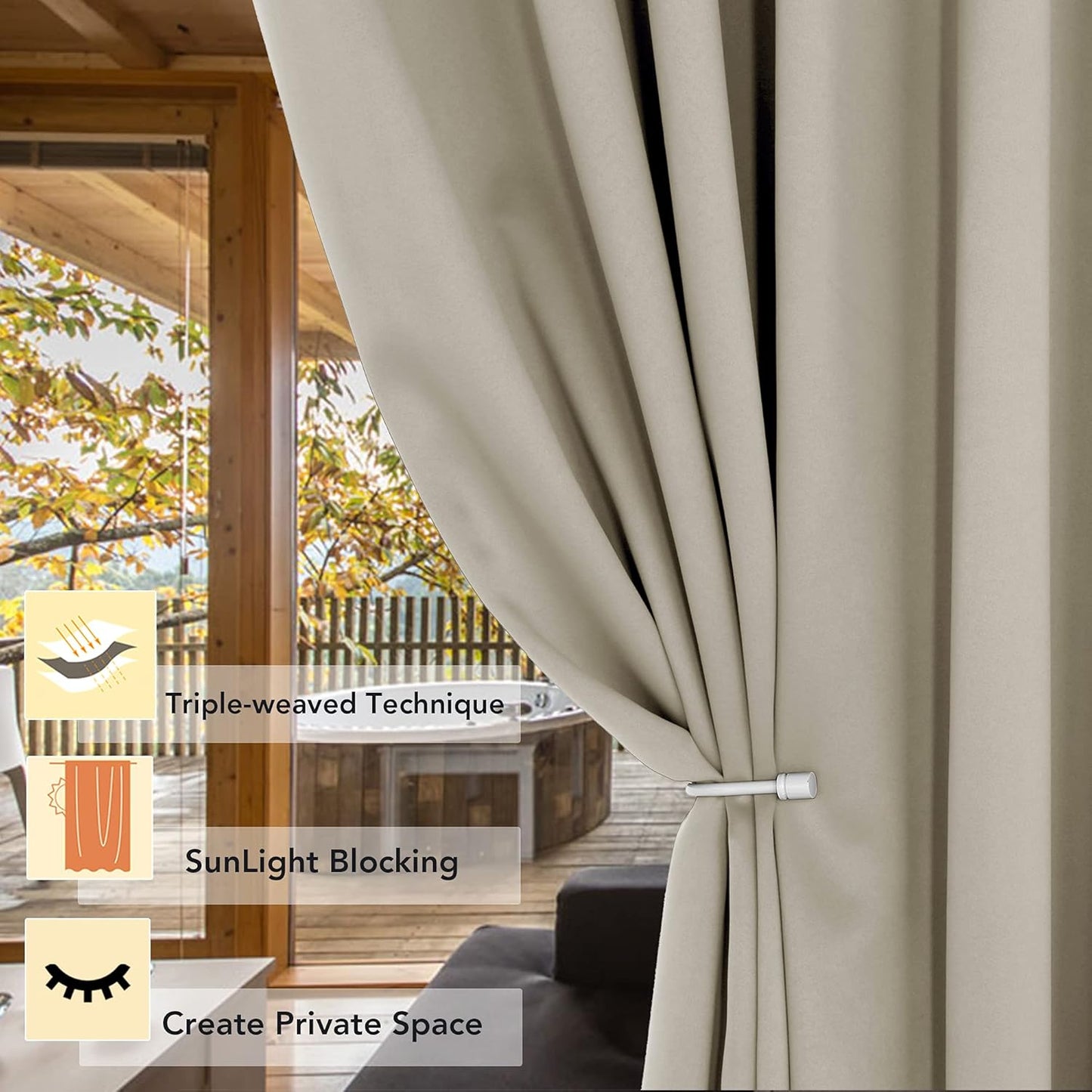BONZER Room Divider Blackout Curtain Wide Room Darkening Total Privacy Wall Noise Reducing for Bedroom, 108L x 70W Inch (9L x 5.8W ft), 1 Panel, Cream