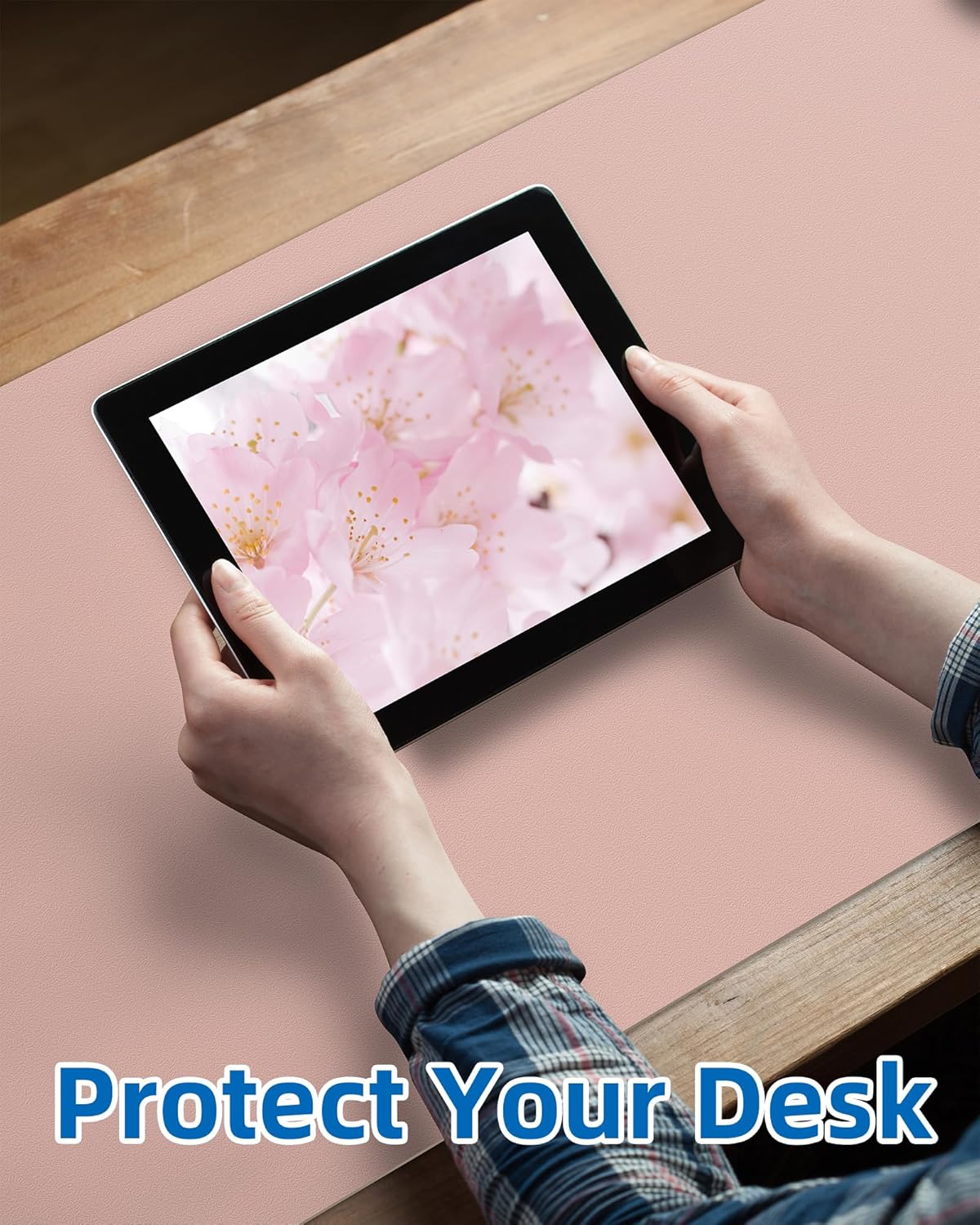 Leather Desk Pad Blotter,Mouse Pad,Office Desk Mat, Non-Slip PU Leather Desk mat,Large Desk mat,Waterproof Keyboard mat for Office/Home/Decor (Pink,35" x 17")