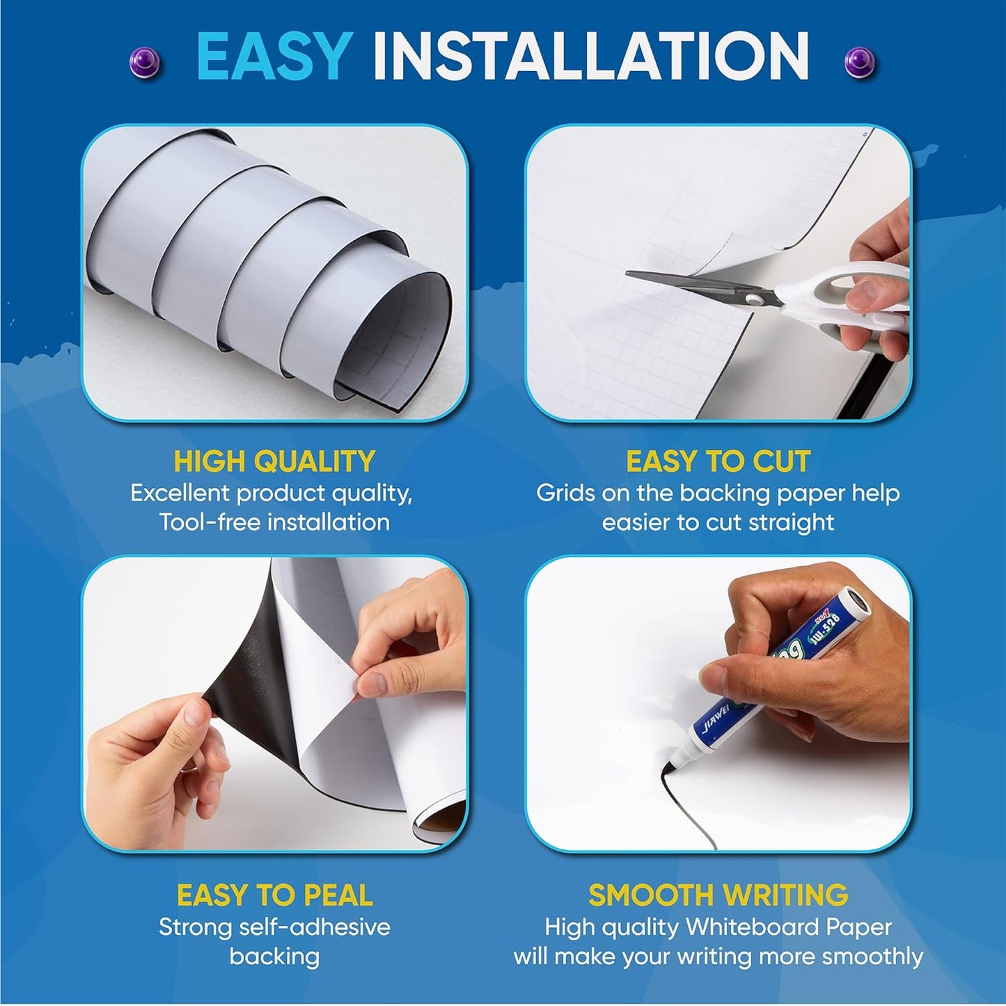 Magnetic Whiteboard Sticker Dry Erase Board for Wall - Adhesive Backing 48" x 36" Whiteboard for Classroom Office Home
