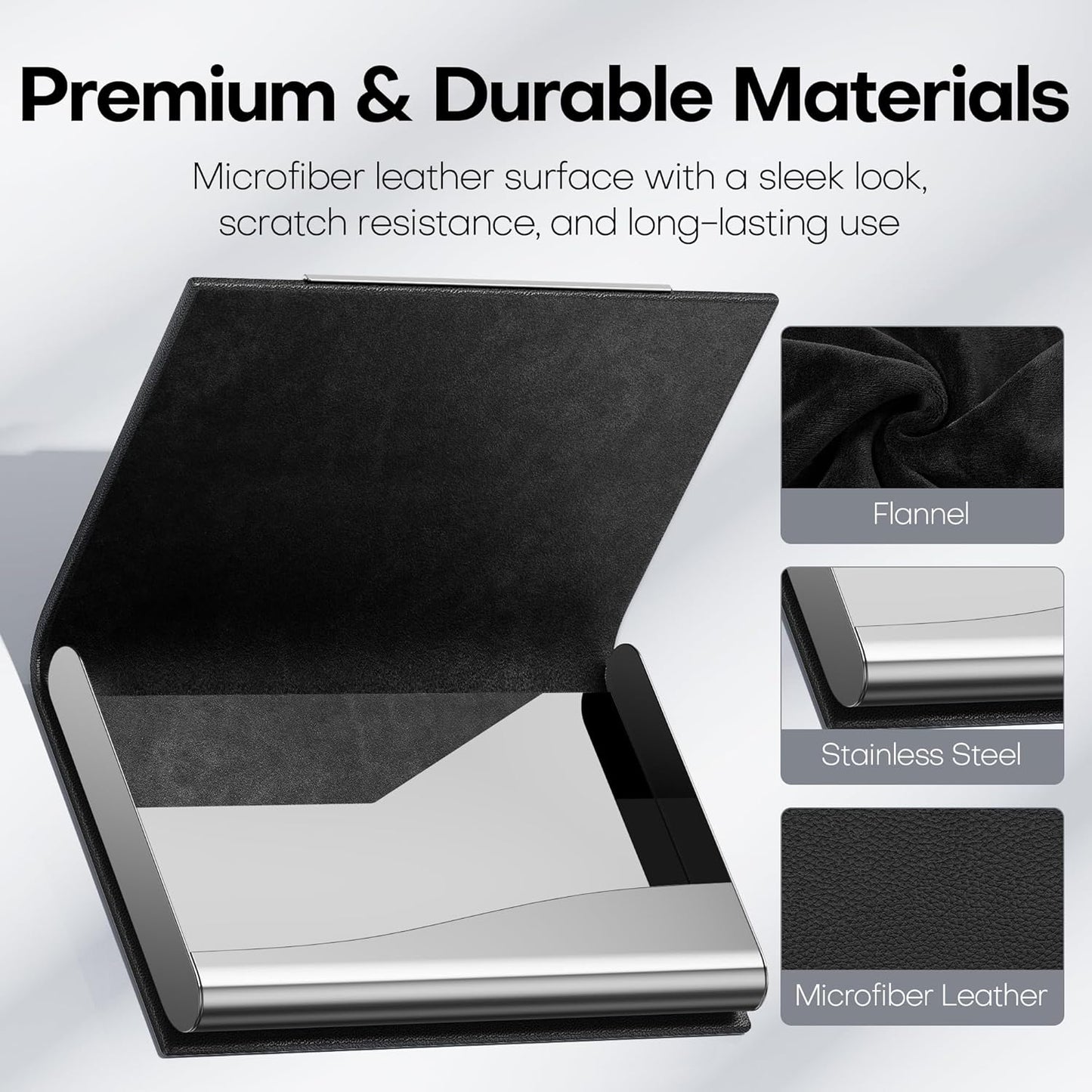 Padike Business Card Holder/ Case Professional PU Leather & Stainless Steel Multi Wallet Credit Card ID Case/Holder for Men & Women. (Black)