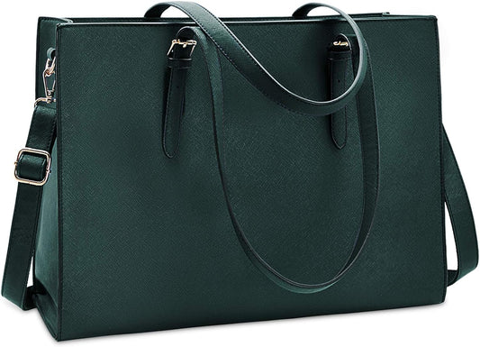 Laptop Bag for Women Waterproof Lightweight Leather 15.6 Inch Computer Tote Bag Business Office Briefcase Large Capacity Handbag Shoulder Bag Professional Office Work Bag Deepgreen