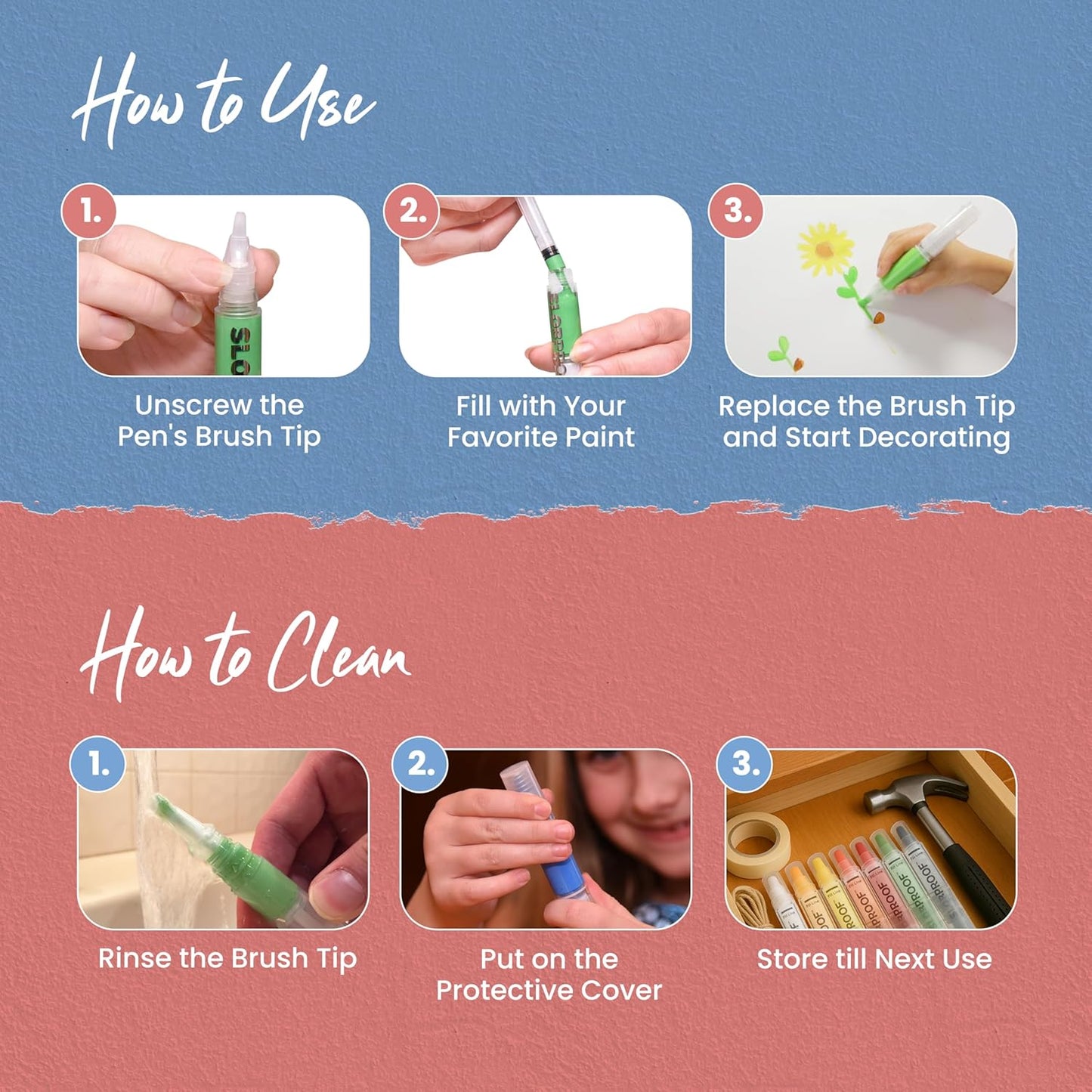 Slobproof Paint It! Decorating Pen, Refillable Paint Pens, Fine Tip, Home, Hobbies, Crafting, Scrapbooking, Fills with Chalk, Glitter, & Metallic Paints, Works on Wood, Fabric, Metal, Pack of 5
