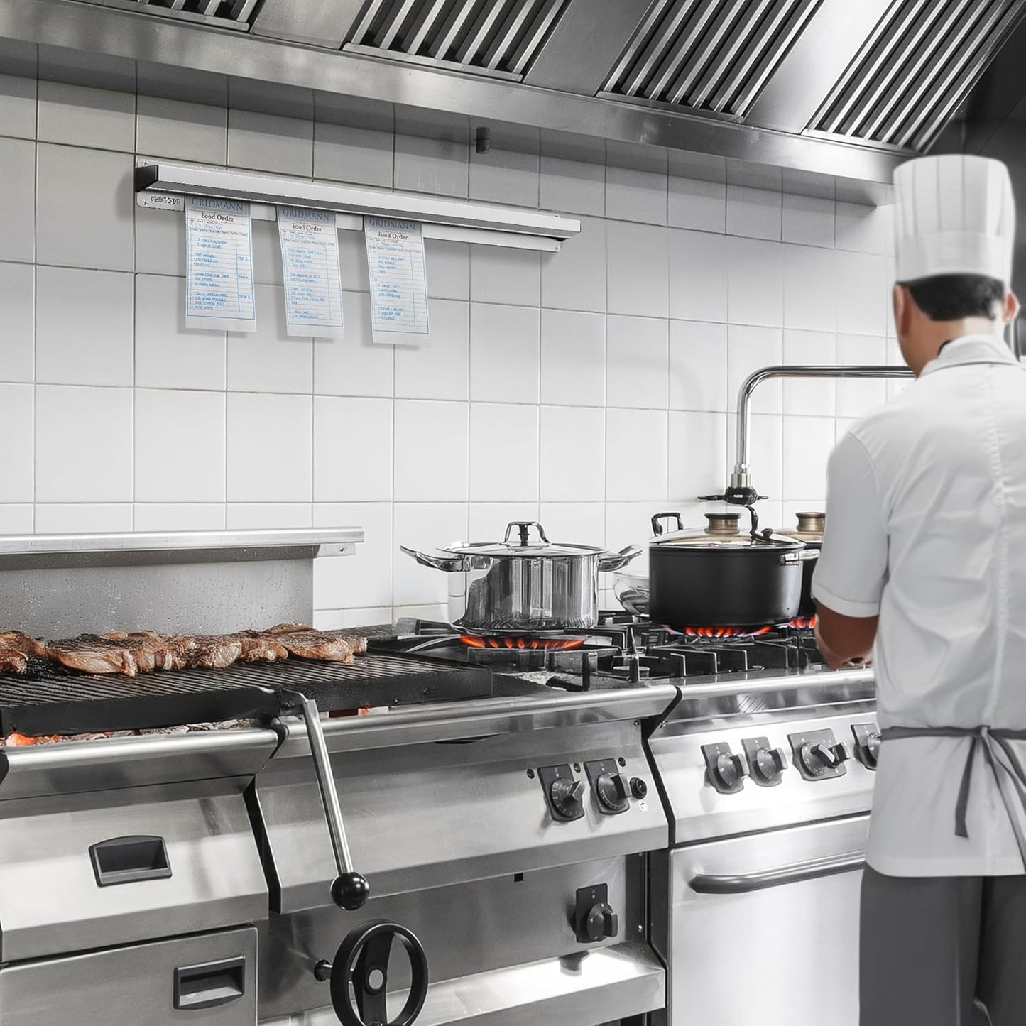GRIDMANN 30-inch Slide Check Rack, Aluminum Restaurant Ticket Holder for Commercial Kitchen Food Orders