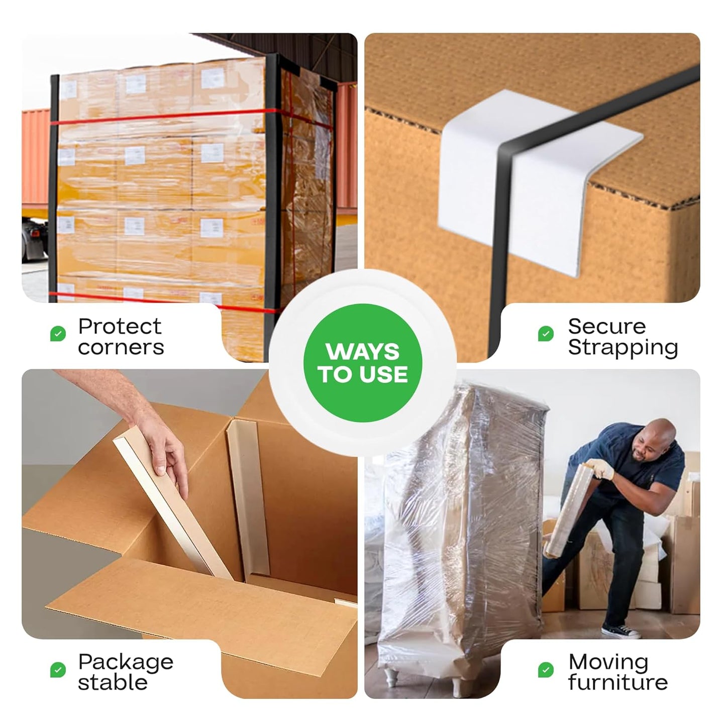 IDL Packaging Cardboard Edge Protectors 2" x 2" x 48", Black, Pack of 50 - V-Board Reinforced Cardboard Corners for Shipping - Kraft Cardboard Corners for Packing - Moving Corner Protectors