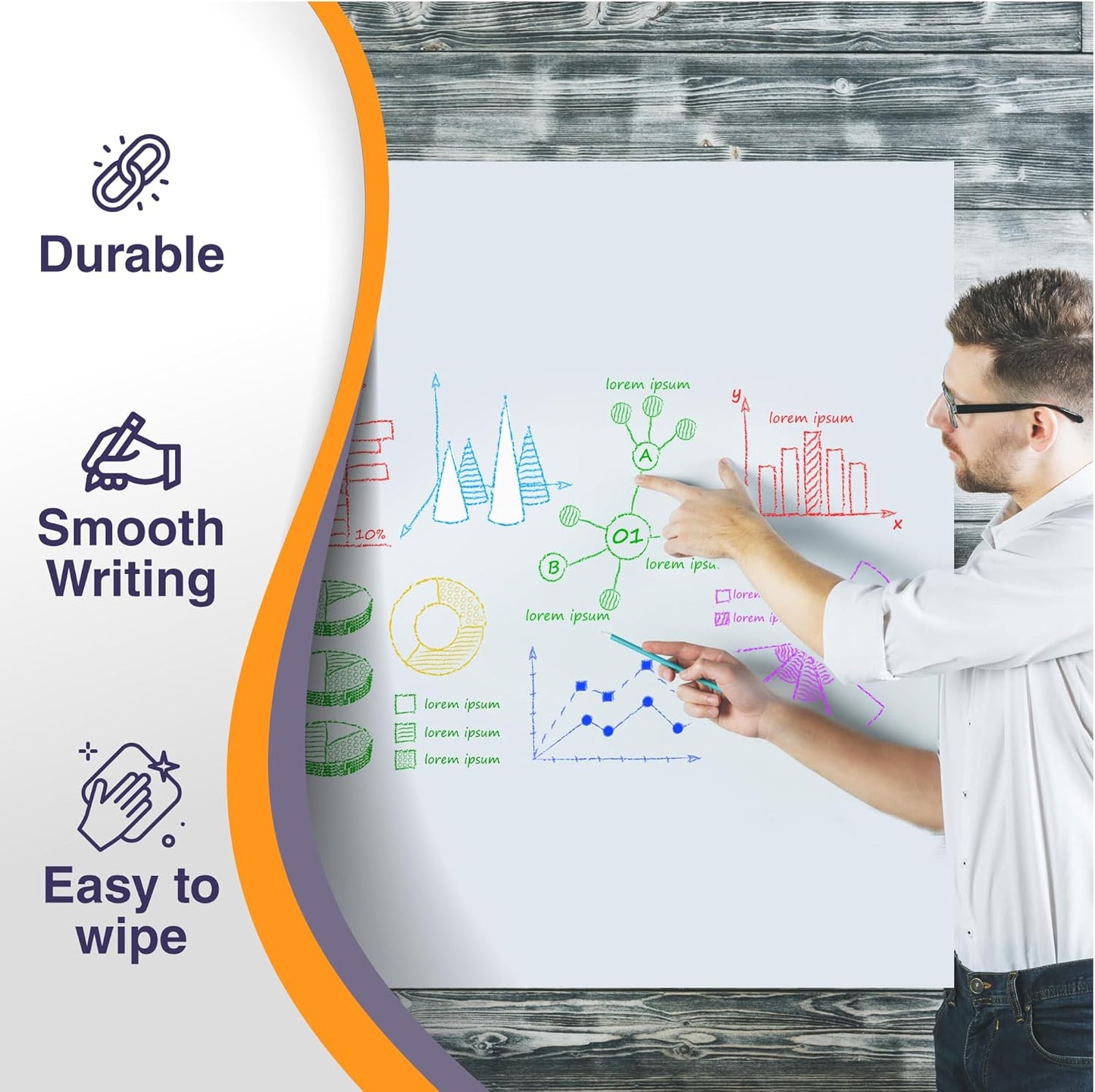 Large Magnetic Whiteboard for Wall - Adhesive Backing 72" x 48" Dry Erase Board White Board Sheet for Conference Room Office Home Include Starter Kit