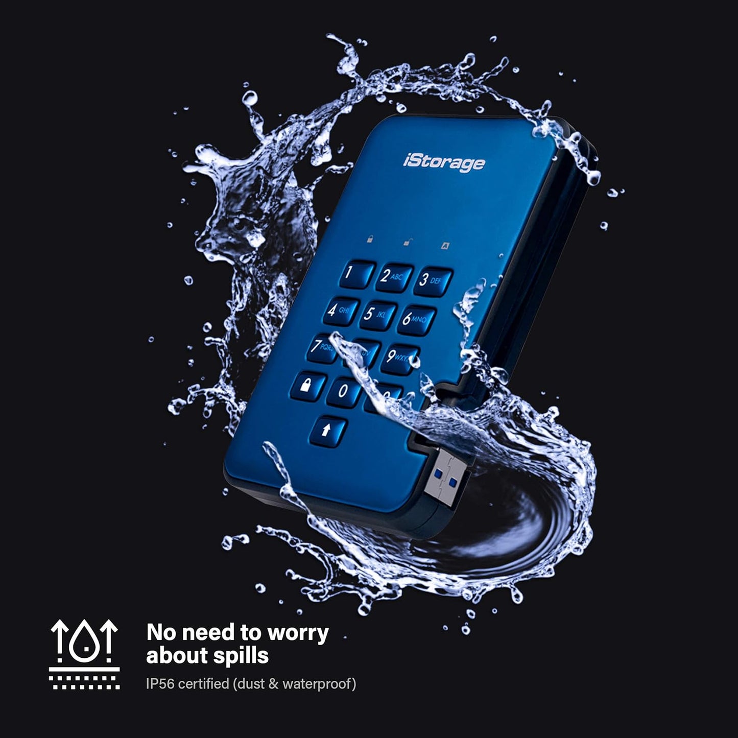 iStorage diskAshur2 HDD 2TB Blue | Secure portable hard drive | Password protected | Dust & water resistant | Hardware Encryption