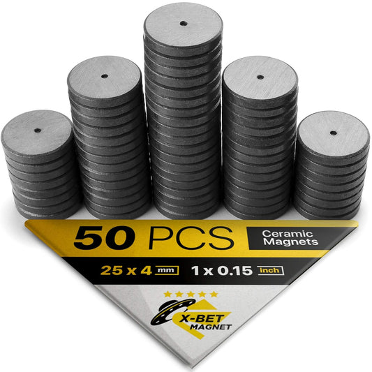 X-bet MAGNET 50 pcs, 1 Inch (25mm) - Round Disc Magnets for DIY, Craft Hobbies, Science & School Projects – Bulk lot of Tiny Ceramic Magnets