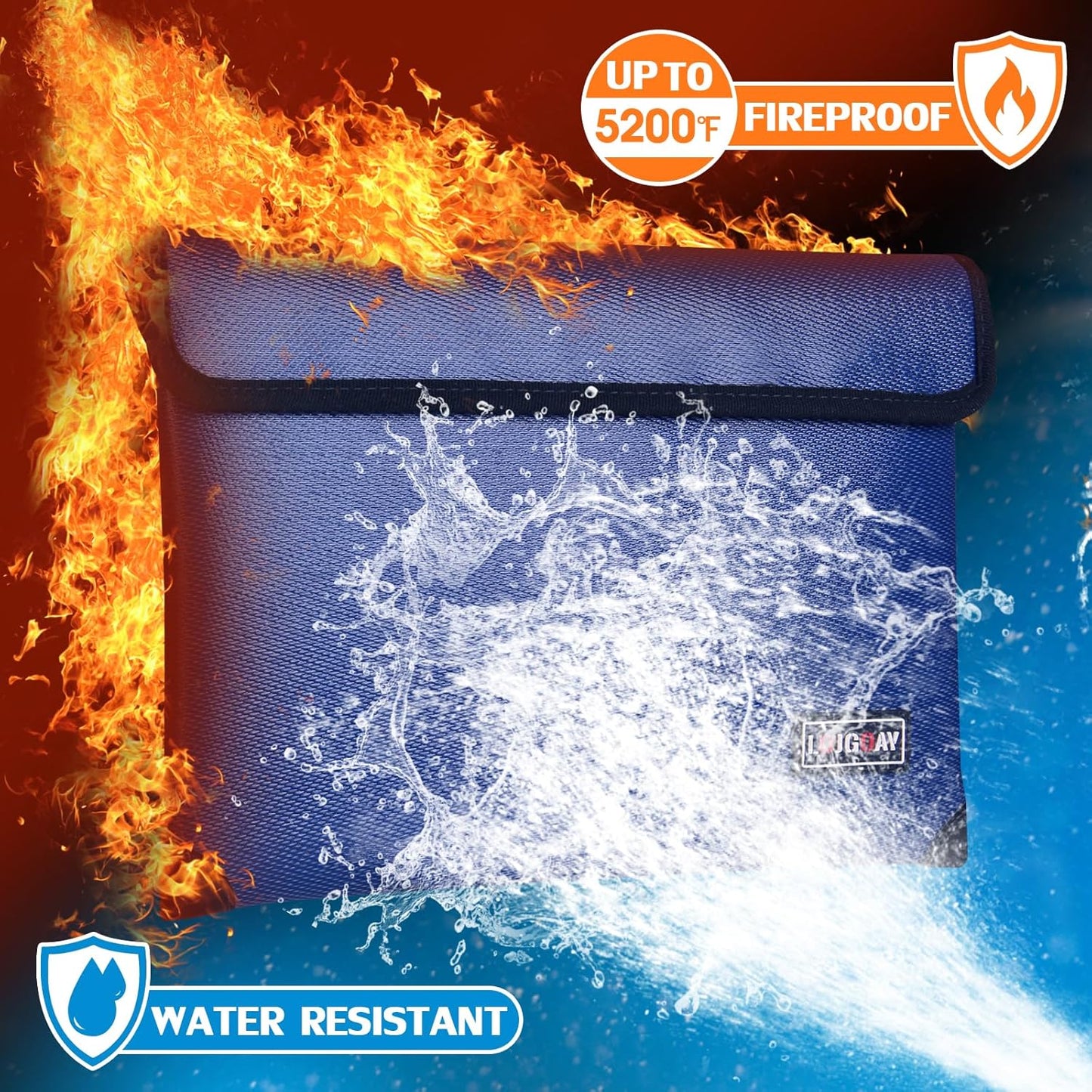 Fireproof Bag with 5200℉ Thermal Insulated, Waterproof Fireproof Box with Zipper, Fireproof Money Bag for Cash, Fireproof Safe Bags for Home Safe Bank Valuable Documents (13.9"x10.6", Blue)