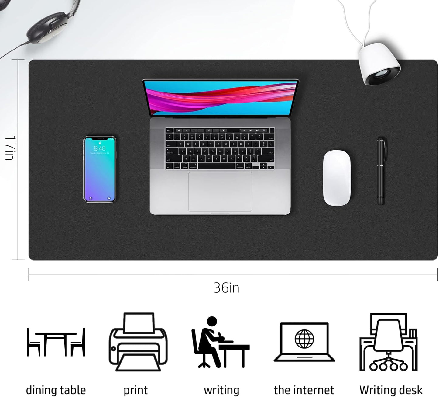 Aothia Double-Sided PU Leather Desk Pad - Non-Slip Large Mouse Pad & Desk Mat for Office, Home - Waterproof, Easy to Clean, Durable Dual-Sided Surface (36" x 17", Black)