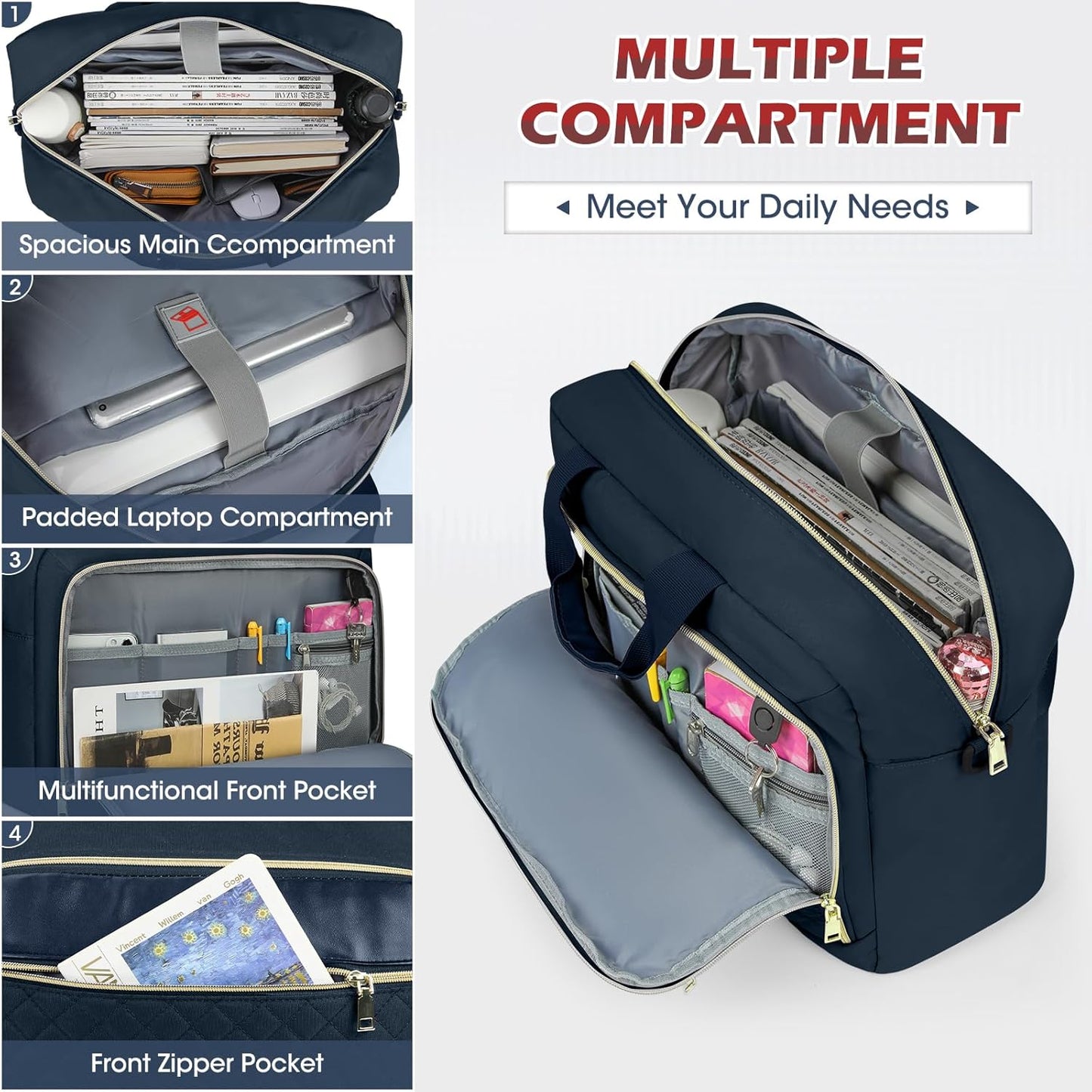 NEWHEY Laptop Bag 17.3 Inch Laptop Briefcase for Women Men Waterproof Shoulder Messenger Bag Large Computer Bag for Business Office Work College, Dark Blue