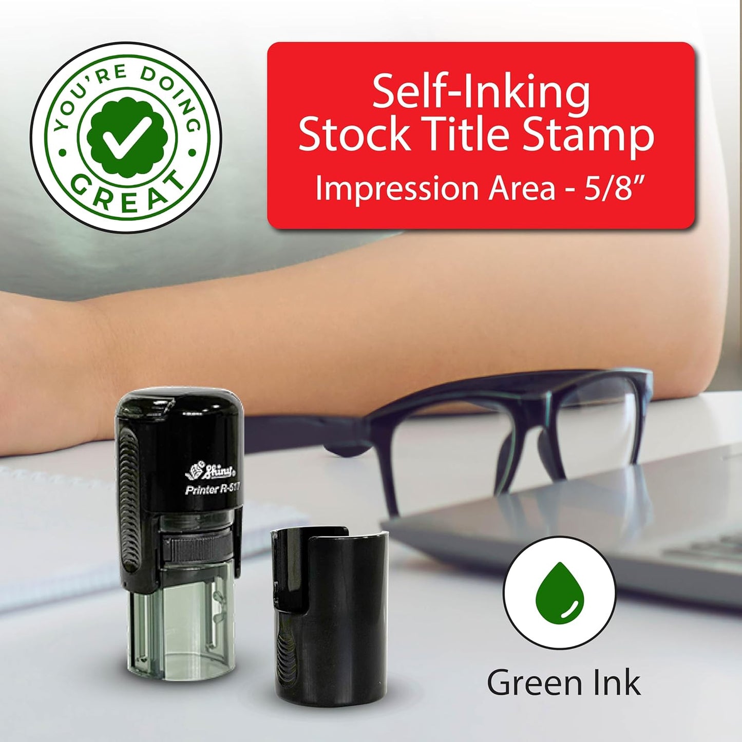 Shiny You're Doing Great Teacher Stamp, Round Self Inking Stamp for Classroom, Green Ink