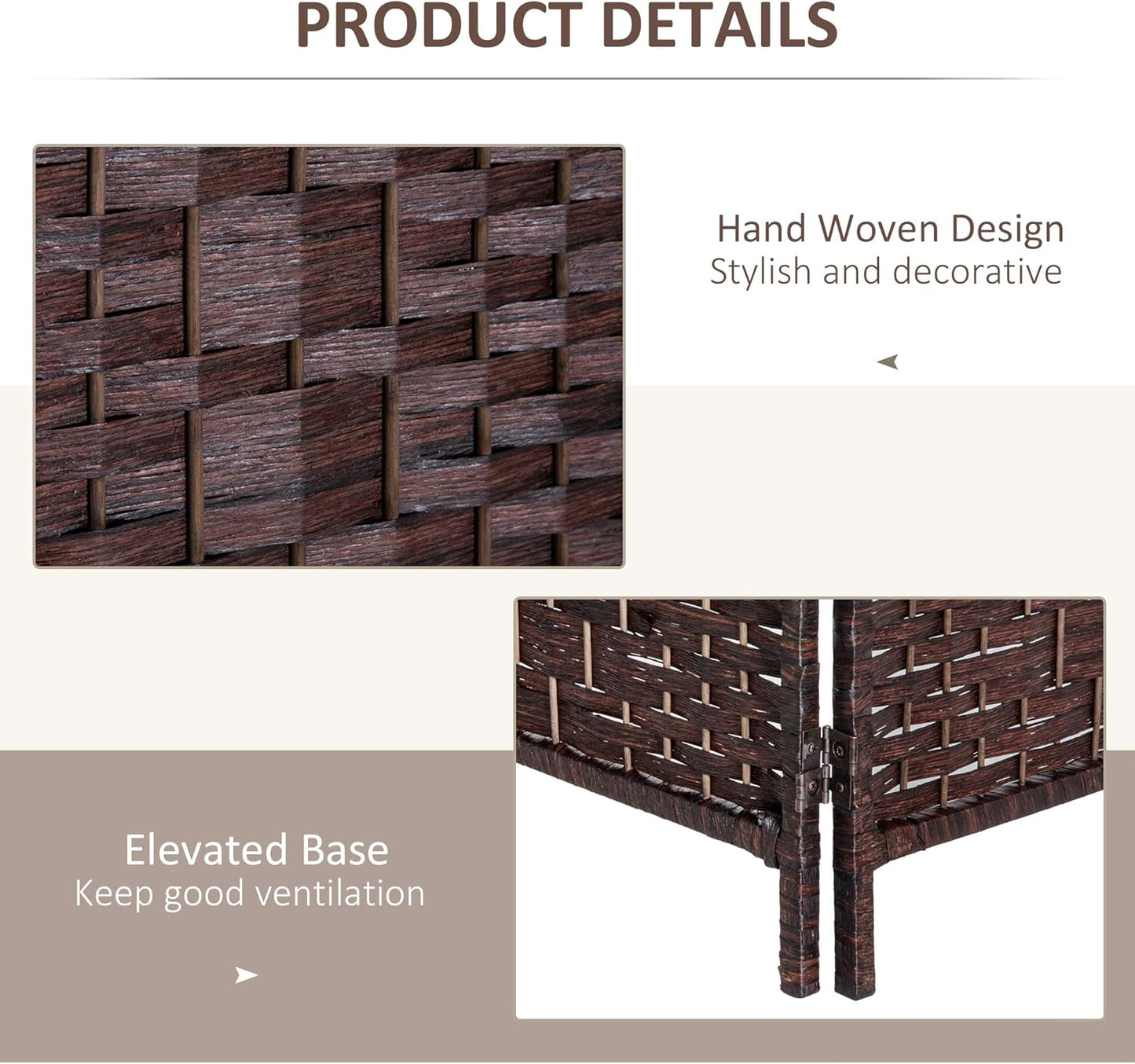 NicBex Room Divider 3 Panel Room Dividers with Wicker Weave Design Partition Room Dividers and Folding Privacy Screens 6 FT Wall Divider for Office, Room Separation,53.25"W x 0.75"D x 70.75"H, Brown