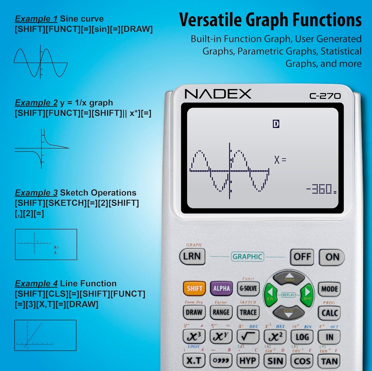 Scientific Calculator with Graph Functions for College and High School Students, Engineering, Advanced Mathematics, Calculus, Algebra, Geometery, Trigonometry, Statistics, Physics, Chemistry - Silver