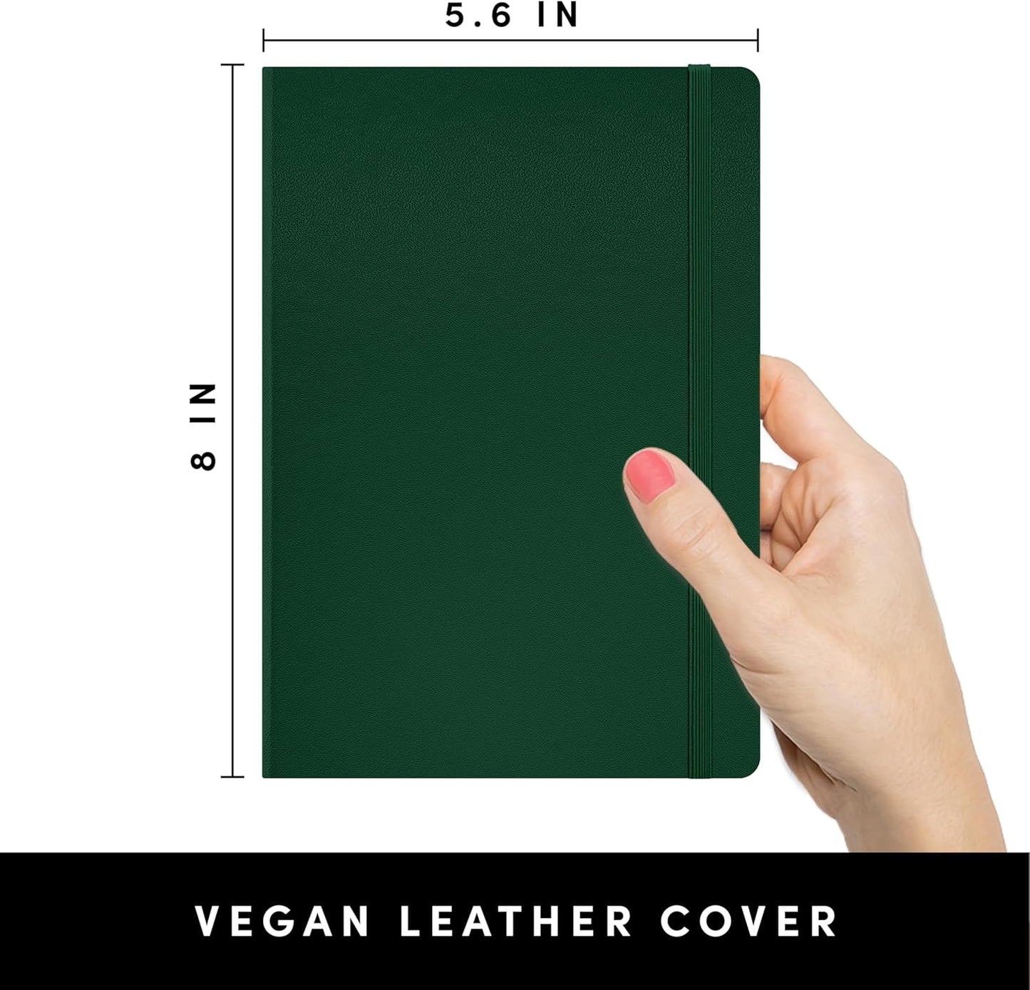 PAPERAGE Dotted Journal Notebook, (Dark Green), 160 Pages, Medium 5.6 in x 8 in - 100 GSM Thick Paper – Hardcover Journaling Notebook for Work, School & Bullet Journaling