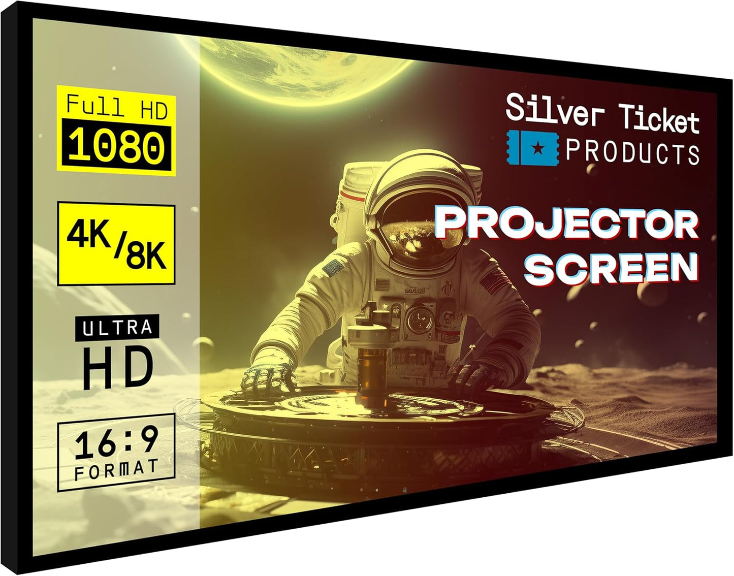 Silver Ticket Products STR Series 6 Piece Home Theater Fixed Frame 4K / 8K Ultra HD, HDTV, HDR & Active 3D Movie Projection Screen, 16:9 Format, 142" Diagonal, Silver Material STR-169142-S