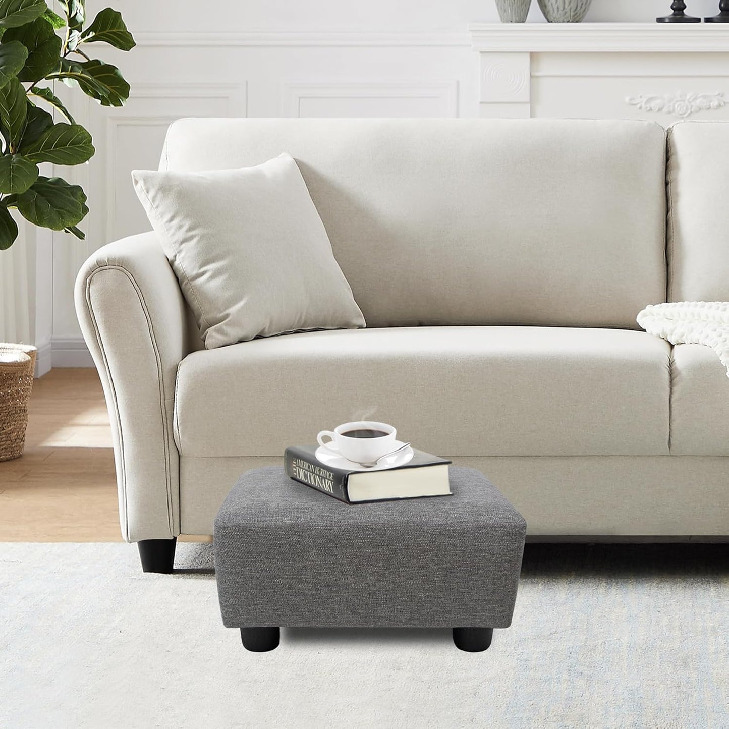 CAROLMADE Small Foot Stool Ottoman Footstool with Legs Under Desk Footrest for Living Room Bedroom and Office,Linen-Grey