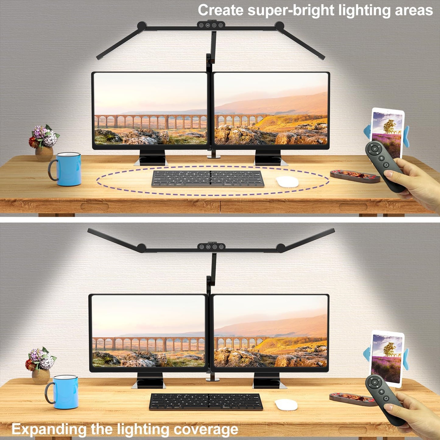 Micomlan Desk Lamp with Clamp, Architect Led Desk Lamp for Home Office with Remote Control, 24W Ultra Bright Auto Dimming Computer Light Adjustable Table Light for Working Workbench (Remote)
