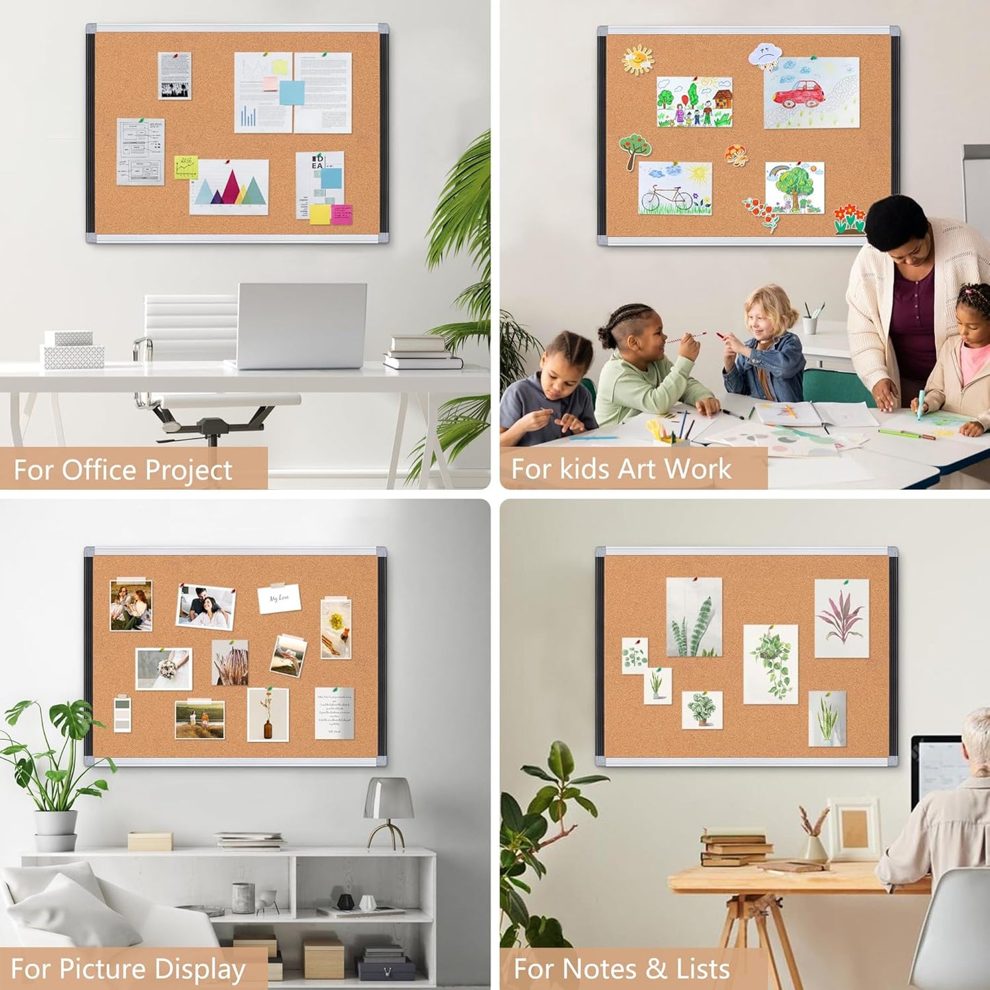 Board2by Cork Board Bulletin Board 20" x 30", Black/Silver Aluminium Framed Corkboard, Office Board for Wall Decor, Large Wall Mounted Notice Pin Board with 18 Push Pins for School, Home & Office