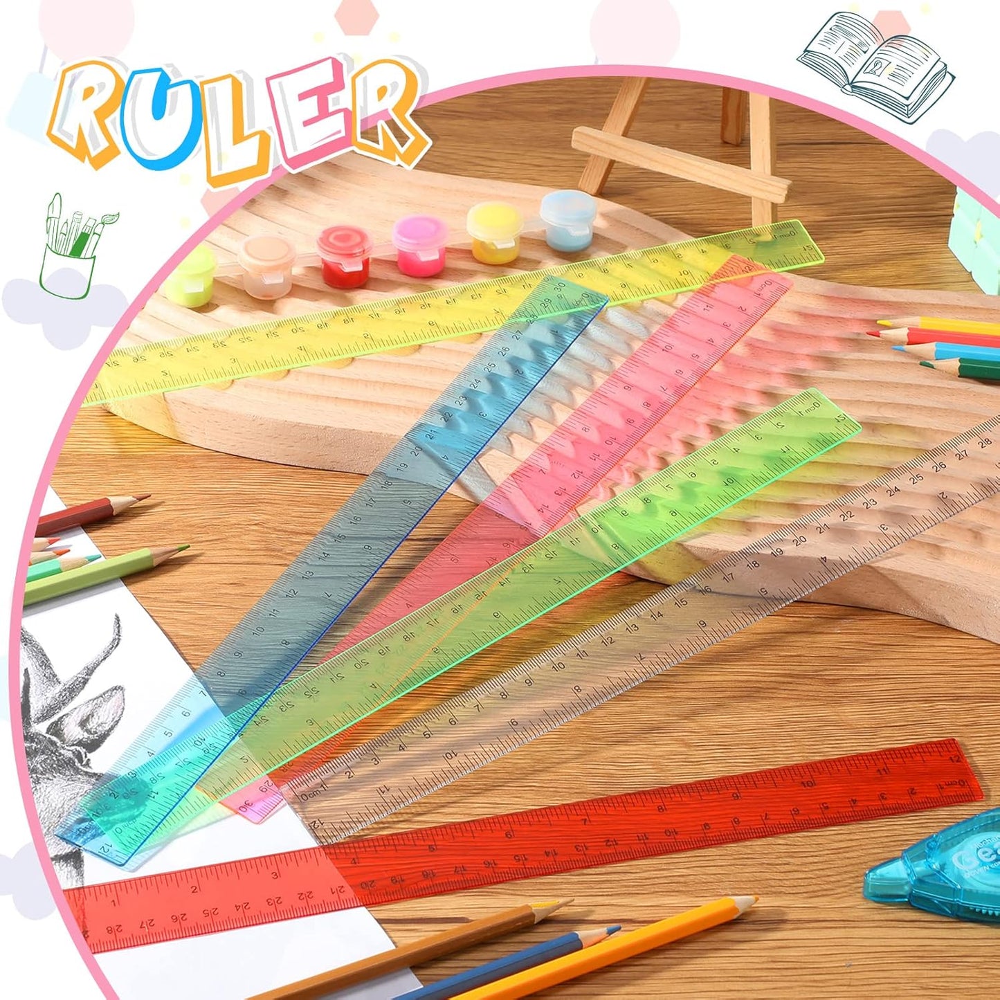 Zonon 6 Pcs 12 Inch Ruler Bulk Plastic Flexible Straight Metric Rulers with Centimeters and Inches Drafting Measuring Tool for Classroom School Students Education(Colorful)