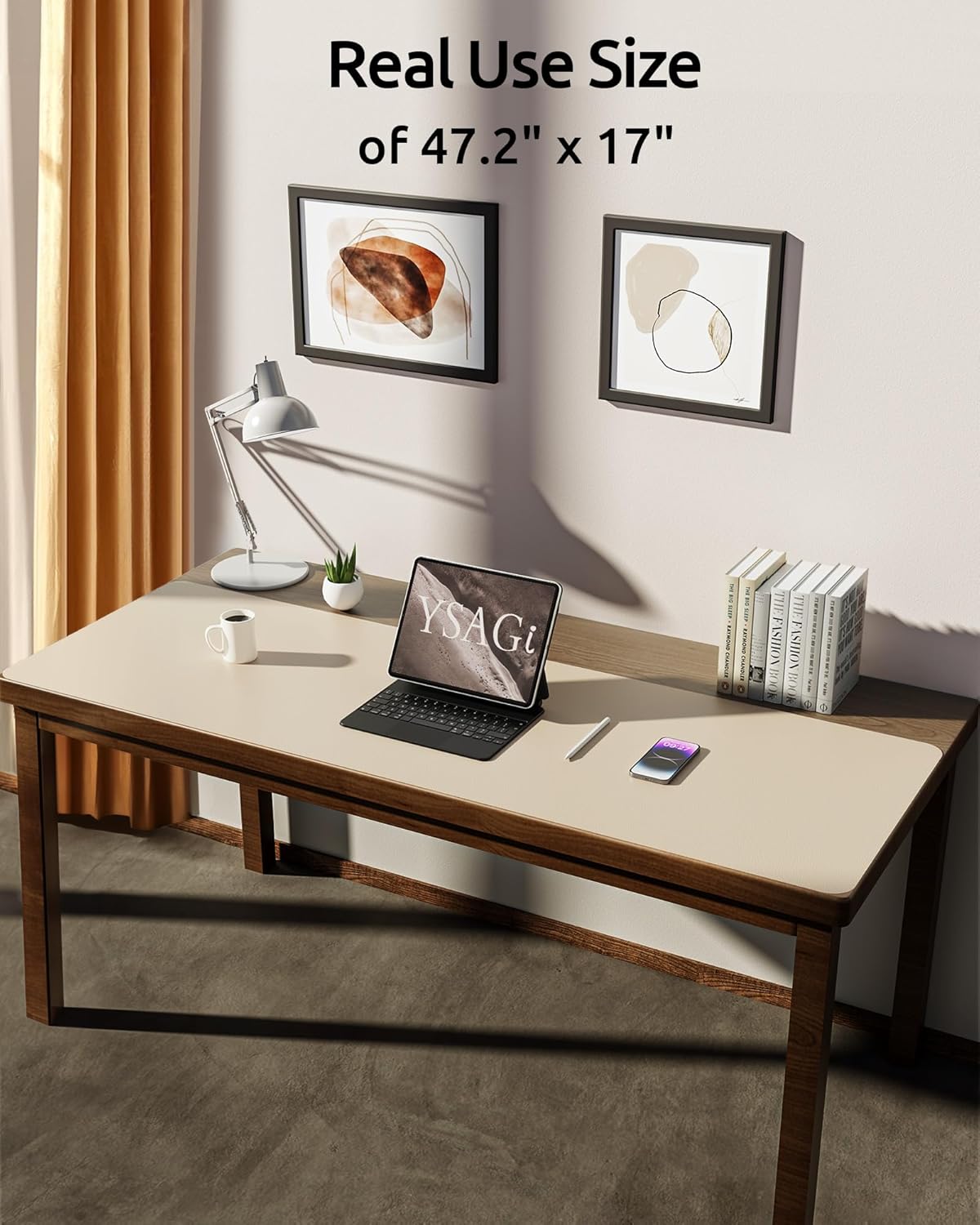 YSAGi Leather Desk Pad Protector, Office Desk Mat, Large Mouse Pad, Non-Slip PU Leather Desk Blotter, Laptop Desk Pad, Waterproof Desk Writing Pad for Office and Home (Eggshell, 47" x 17")