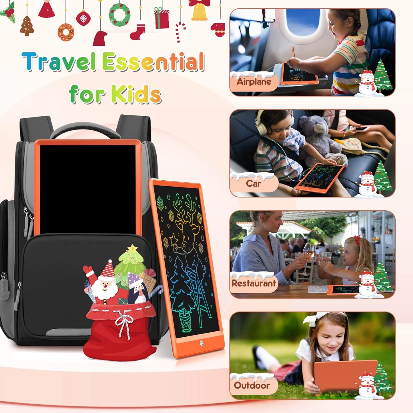 FLUESTON LCD Writing Tablet, Doodle Board Toys Gifts for 3-8 Year Old Girls Boys, 10 Inch Colorful Electronic Board Drawing Pad for Kids, Gifts for Toddler Educational Learning Travel Birthday, Orange