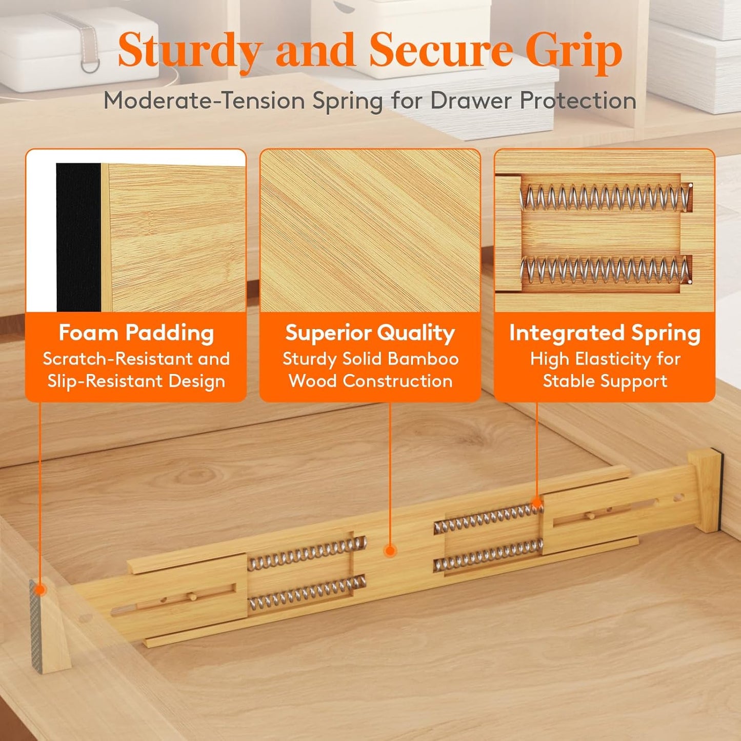 Lifewit 6 Pack Drawer Dividers Bamboo 2.4" High, 16-22" Adjustable Drawer Organizers for Clothes, Wooden Dresser Separators in Bedroom/Bathroom/Kitchen/Fridge/Office Organization and Storage