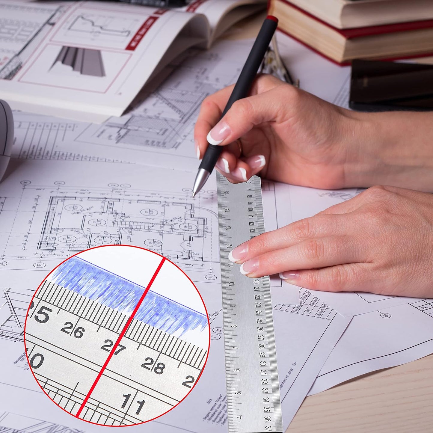 Metal Ruler 6 Inch:[2 Pieces 6 Inch] Non-Slip Cork Backing Rulers with Inch and Centimeters Prevent Ink Leakage:for School Office Drawing Engineering