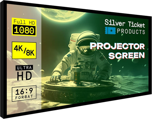 Silver Ticket Products STR Series 6 Piece Home Theater Fixed Frame 4K / 8K Ultra HD, HDTV, HDR & Active 3D Movie Projection Screen, 16:9 Format, 142" Diagonal, White Material STR-169142