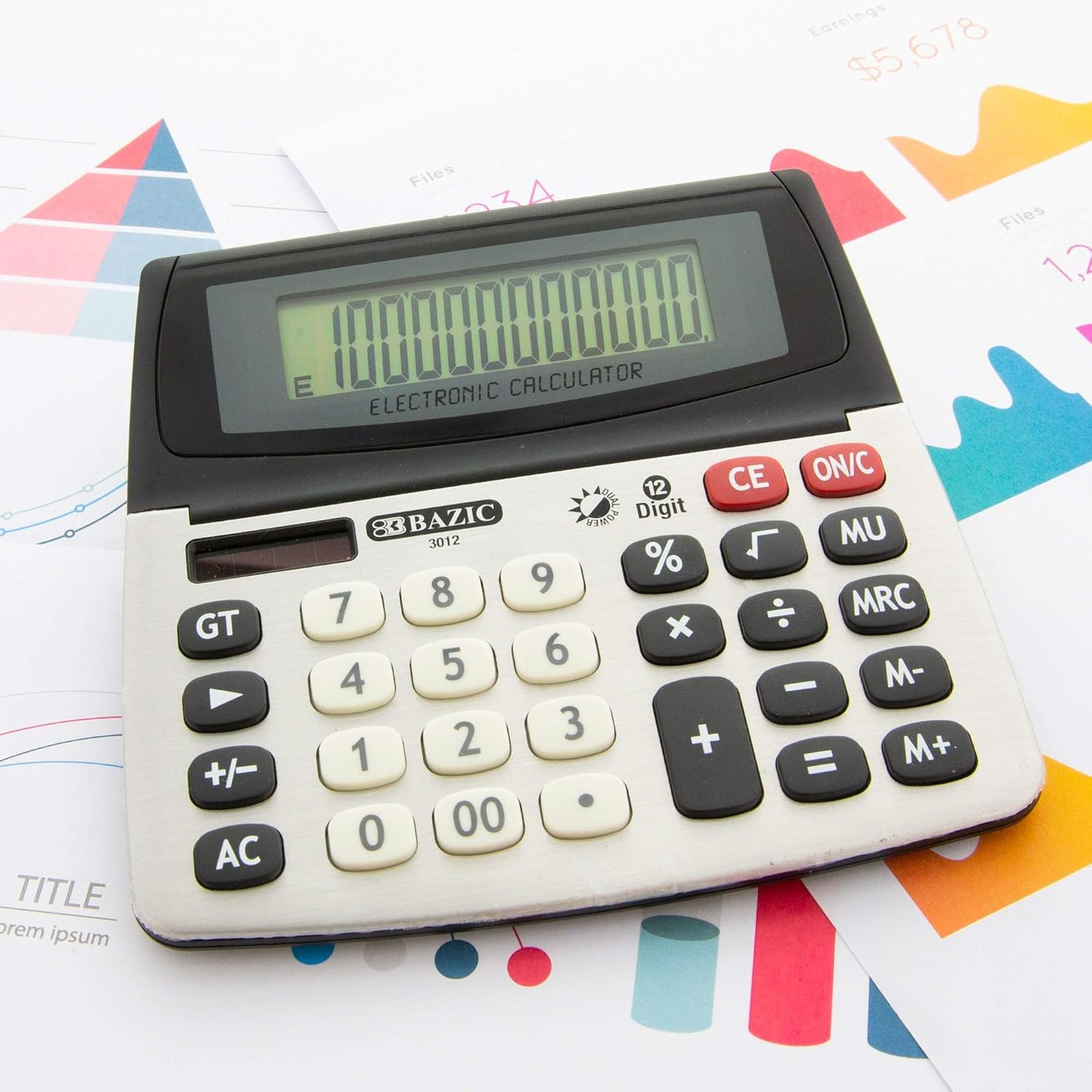 BAZIC 12-Digit Dual Power Desktop Calculator with Adjustable Display (3012)