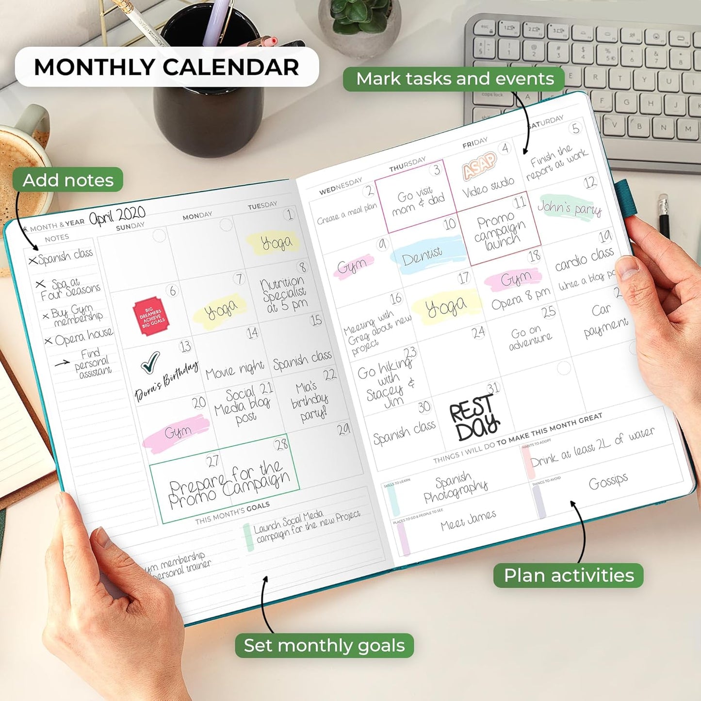 Clever Fox Planner PRO Schedule – Undated Weekly & Monthly Life Planner with Time Slots, Appointment Book & Daily Organizer, A4 (Dark Teal)