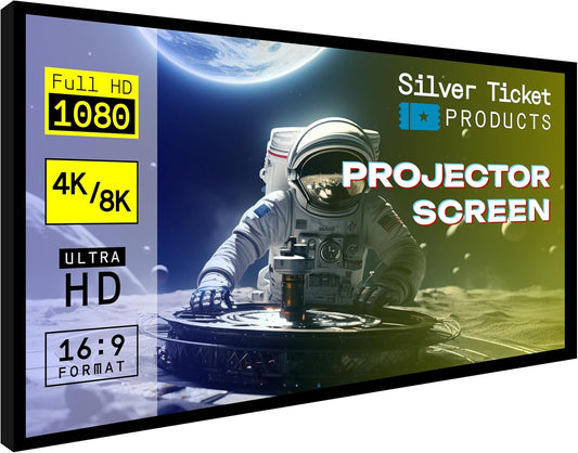 Silver Ticket Products STR Series 6 Piece Home Theater Fixed Frame 4K / 8K Ultra HD, HDTV, HDR & Active 3D Movie Projection Screen, 16:9 Format, 120" Diagonal, Woven Acoustic Material STR-169120-WAB