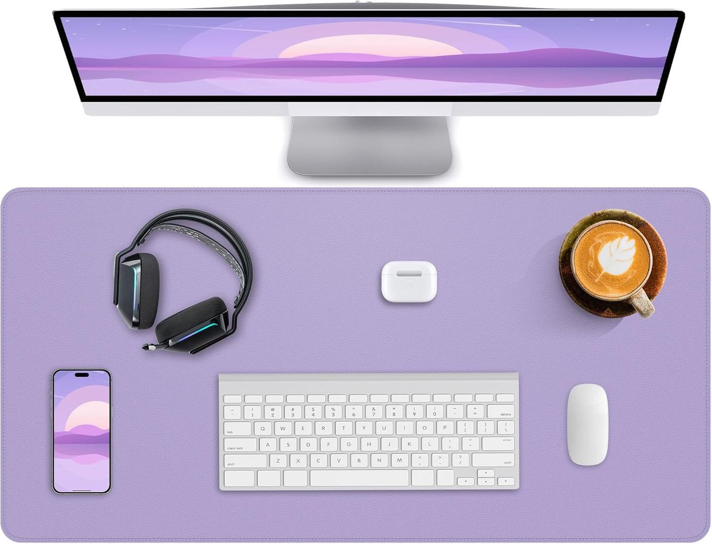 Leather Desk Pad Protector,Office Desk Mat,Large Mouse Pad, Non-Slip PU Leather Desk Blotter,Desk Pad,Waterproof Desk Writing Pad for Office and Home (Light Purple,35.4" x 17")