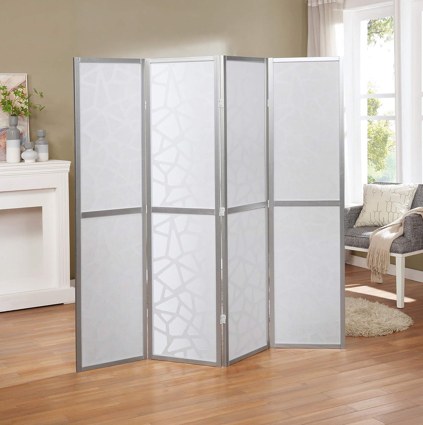 NicBex Room Divider 4 Panel Room Dividers with Paper-Looking Partition Room Dividers and Folding Privacy Screens Wall Divider for Home, Office, Room Separation,70" W x 1" D x 70" H, Silver