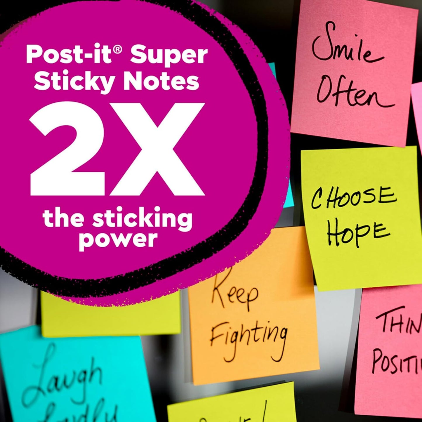 Post-it Super Sticky Notes, 3x3 in, 18 Pads, 2X The Sticking Power, Energy Boost Collection, Bright Colors, Recyclable (R330-18SSAUCP)