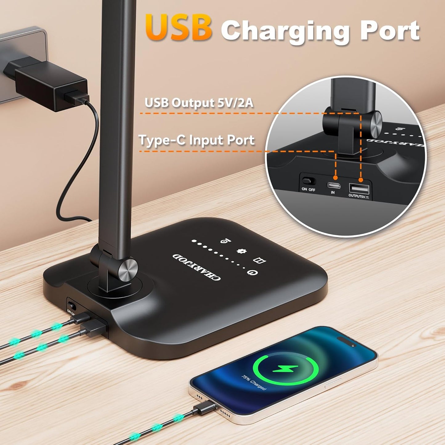 LED Desk Lamp for Office Home, Height Adjustable Architect Desk Light with USB Adapter, Stepless Dimming Table Lamp Light for Reading, Study, Workbench