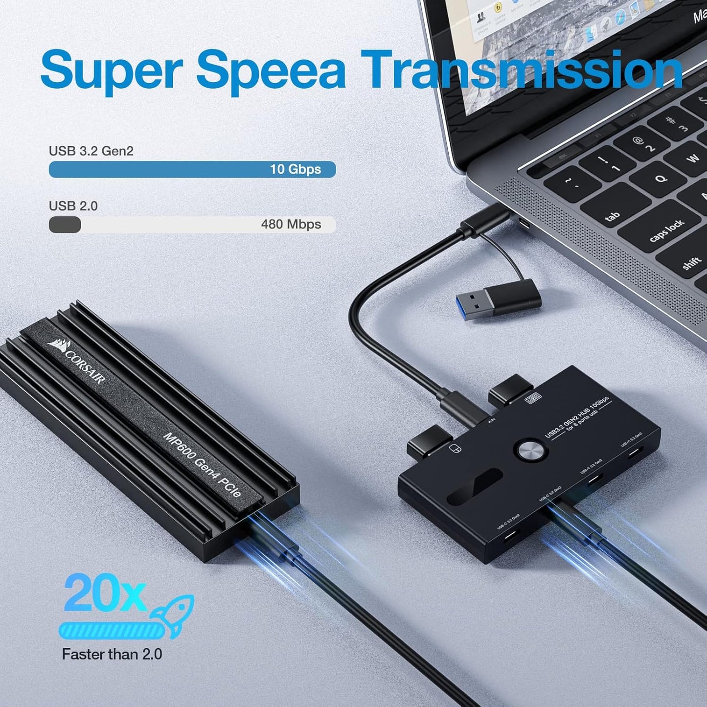 10Gbps USB C Hub, 6 Ports USB C Splitter, Type-C and USB 3.2 to USB C Hub for PC, Laptop, MacBook Pro/Air, iMac, Surface Pro, Chromebook, Etc(HUB ONLY, Not Support Charging/Monitor)