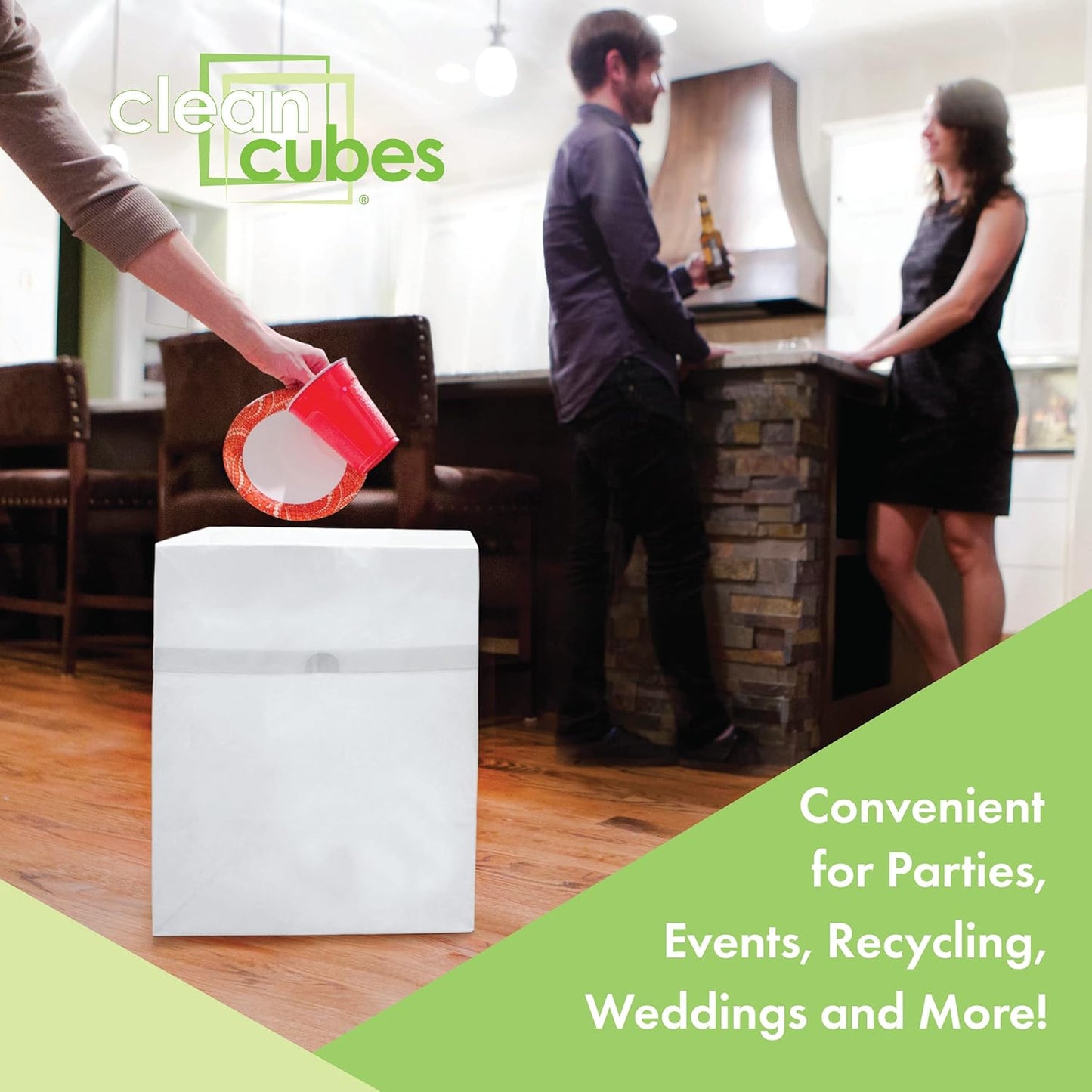 | 13 Gallon Disposable Trash Cans (3-Pack) with Fitted Trash Bags - Reusable Garbage and Recycling Bins for Parties, Events, and More (White - 17" Height x 13.5" Width x 10" Depth)