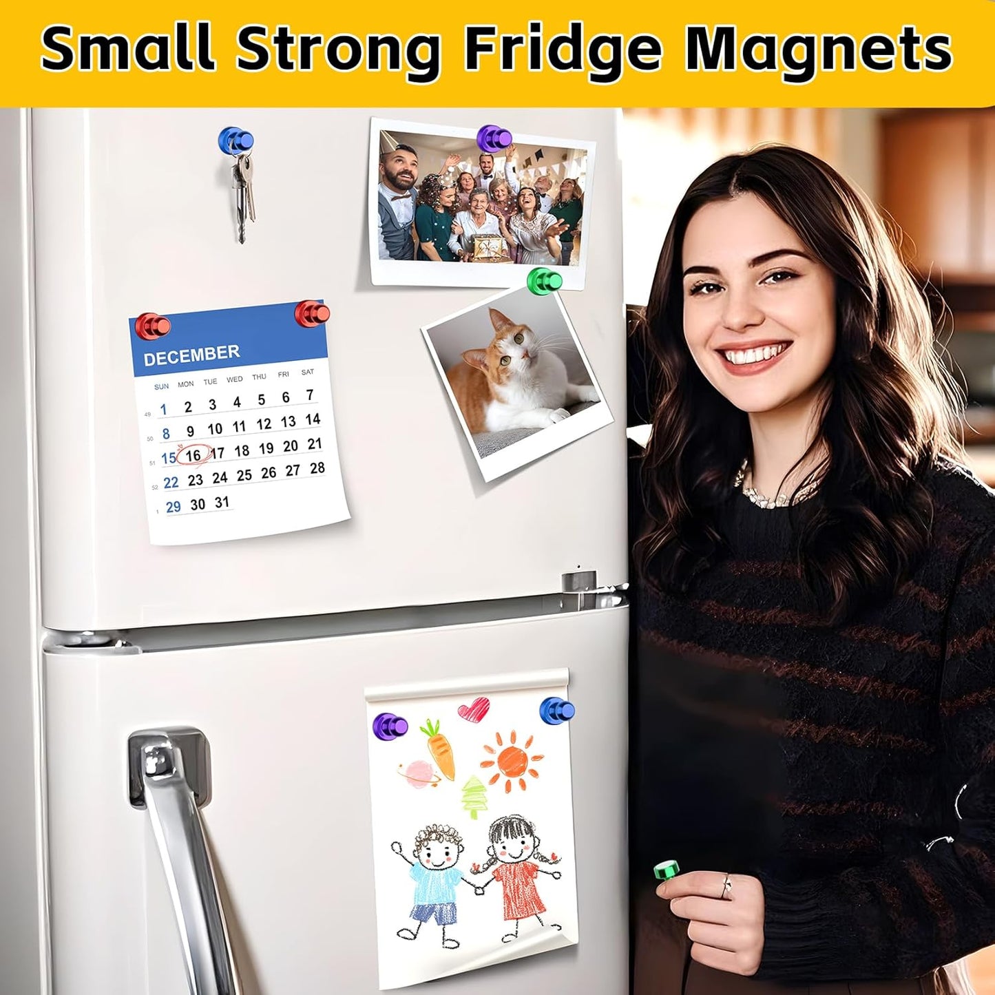 VNDUEEY Magnets for Fridge, Mini Refrigerator Colored Magnets for Whiteboard Classroom Strong Magnetic Push Pins Office Dry Erase Board Cute Decorative Magnetic Clips Heavy Duty Gadgets, 16 Pack