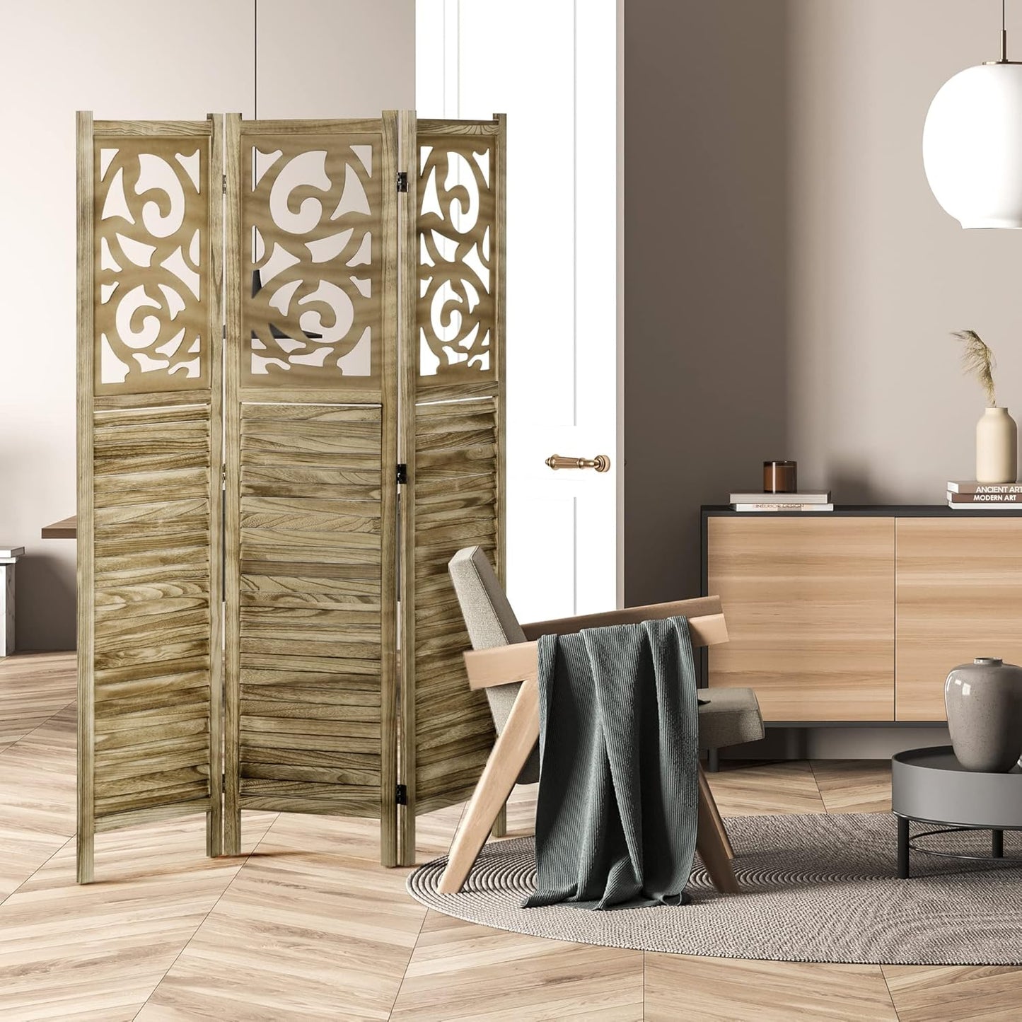 NicBex Room Divider 3 Panel Room Dividers with Floral Design Partition Room Dividers and Folding Privacy Screens 5.5 FT Wall Divider for Home, Office, Room Separation,47.25"W x 0.75"D x 67"H, Brown