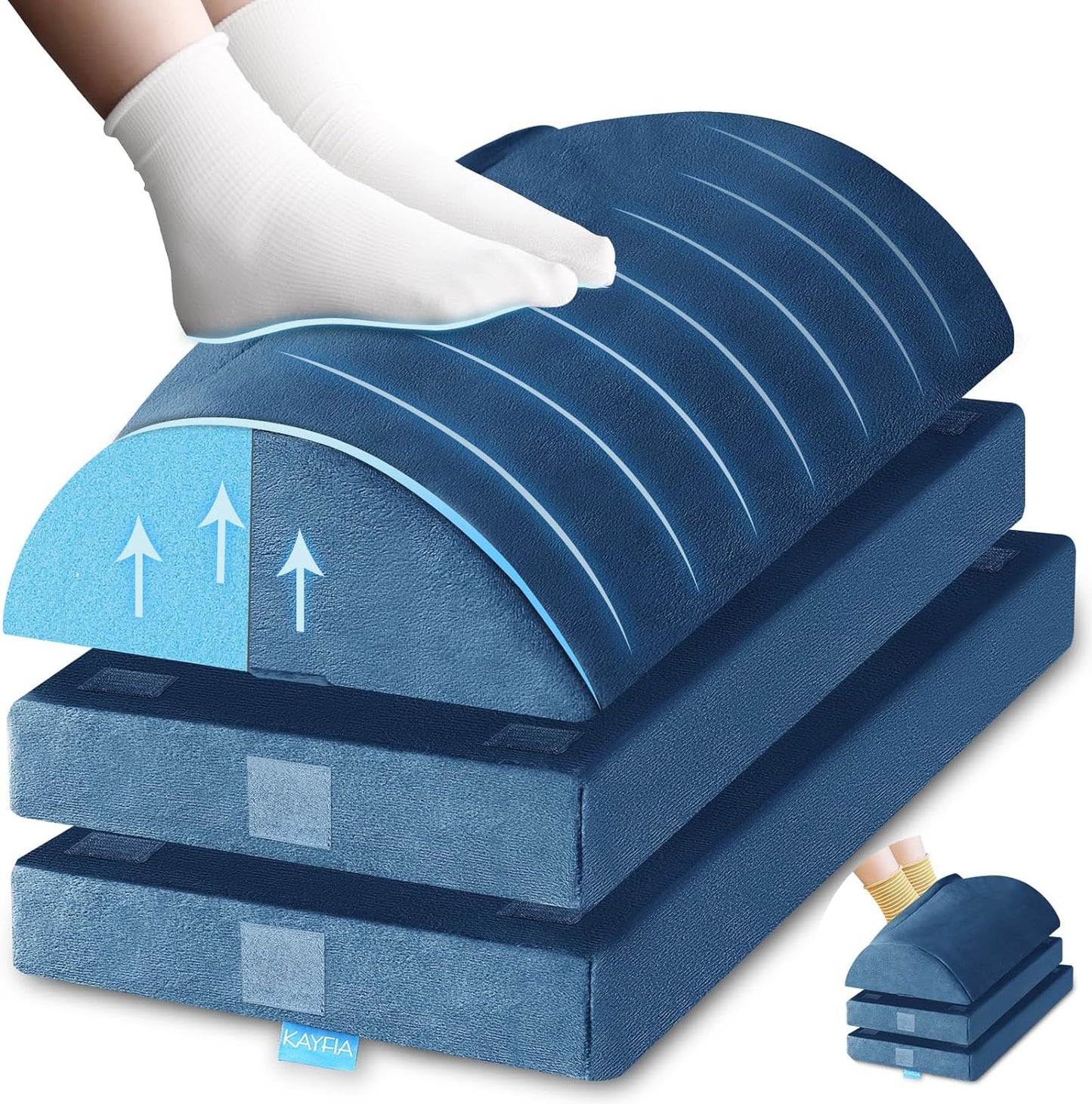 KAYFIA Foot Rest for Under Desk at Work XXL(20in) with 3 Adjustable Heights，Foot Stool with Supportive Gel Foam, Warmer Feet Pocket Footrest for Office Gaming Chair, for Leg Support -Blue